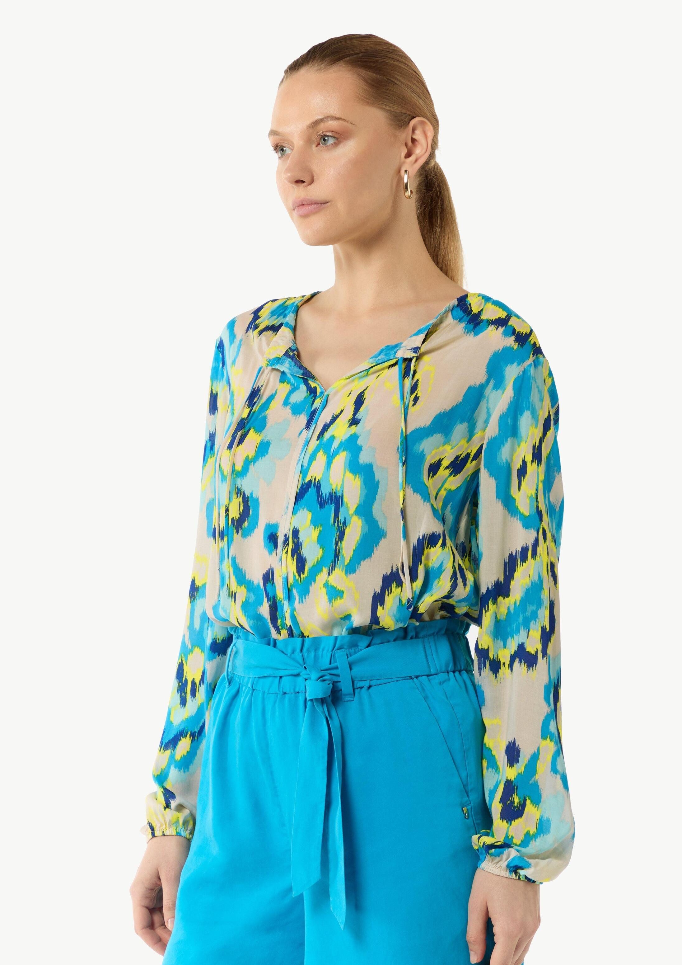 comma Langarmbluse Bluse Luftige Viskosebluse mit All-over-Print im Relaxed Fit