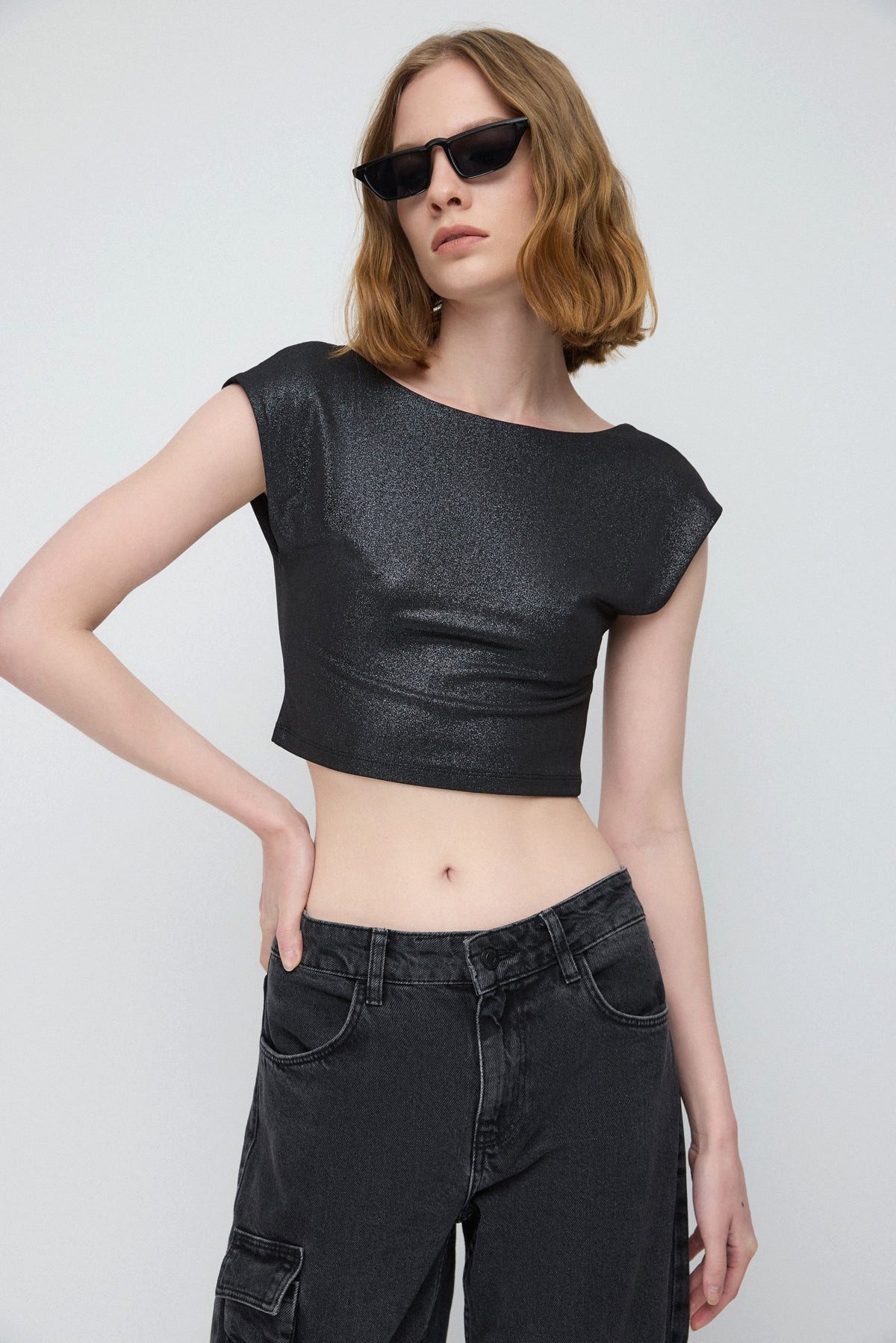 Blusentop Kurzärmelige Crop-Bluse