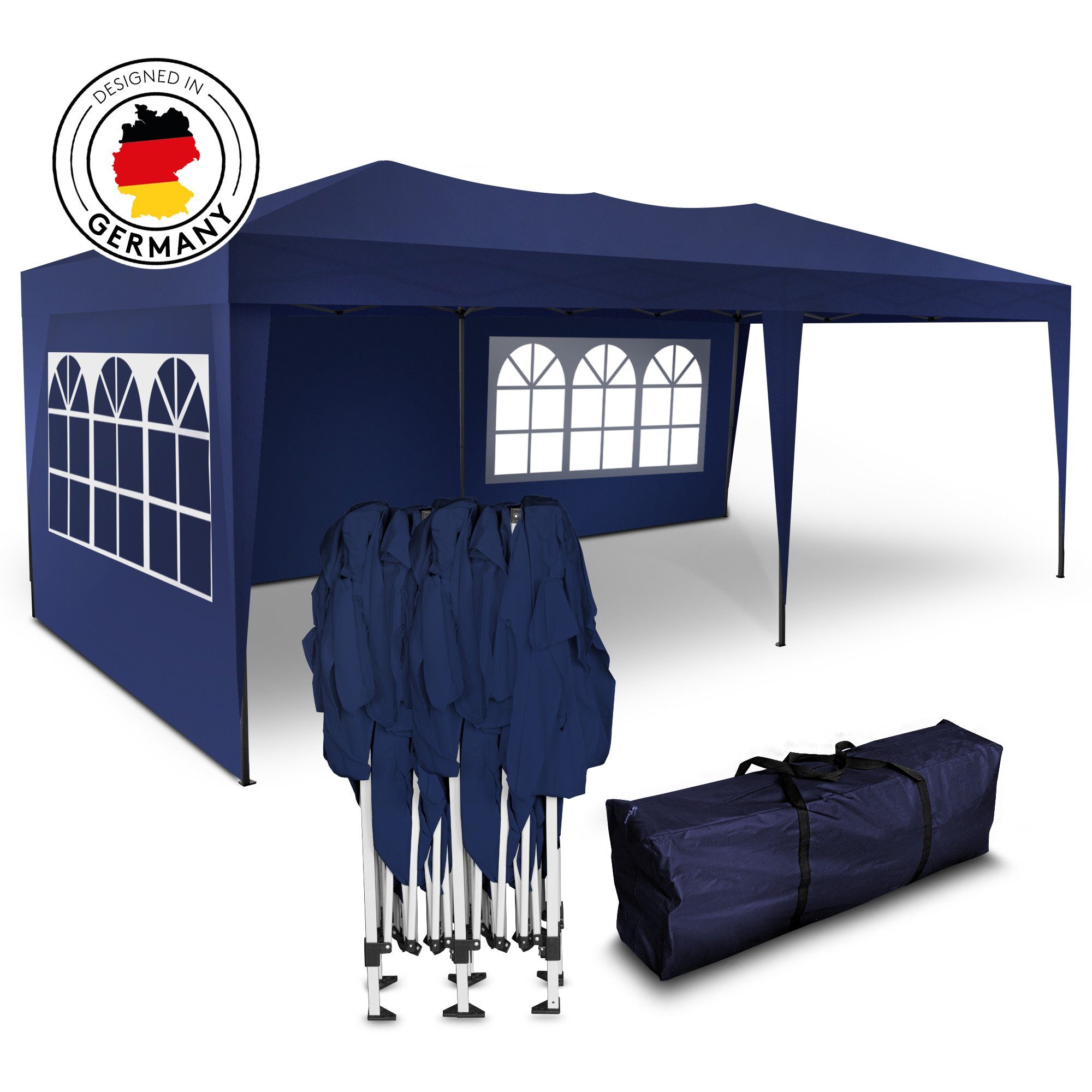 Kronenburg Partyzelt Faltpavillon 3x6m blau, wasserdicht, mit 3 Seitenteilen