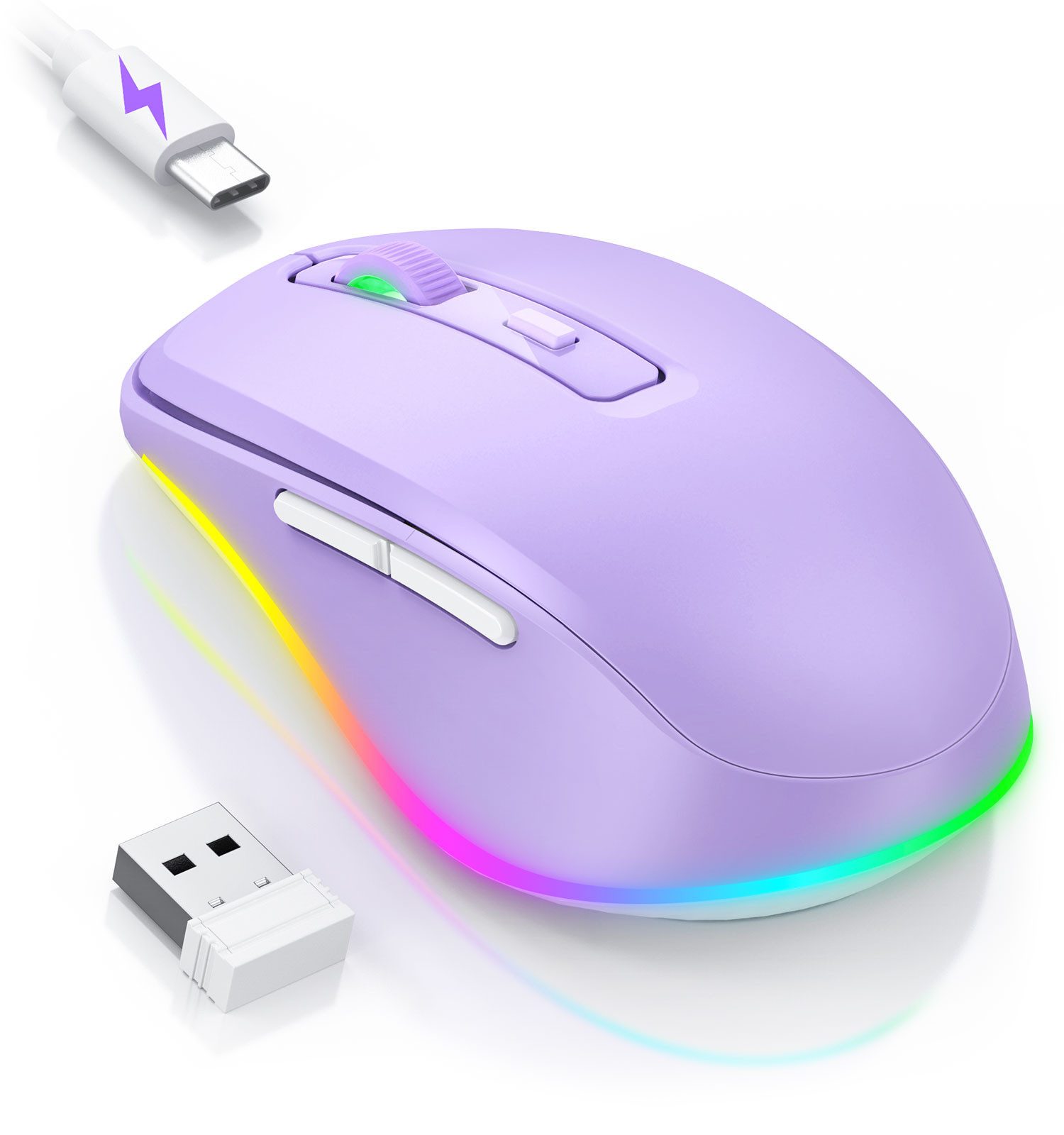 Seenda JY203 Kabellose Maus 2,4 GHz, Jiggler, leise, USB-C, 2000 DPI Maus (Funk, 2000 dpi, aufladbar)
