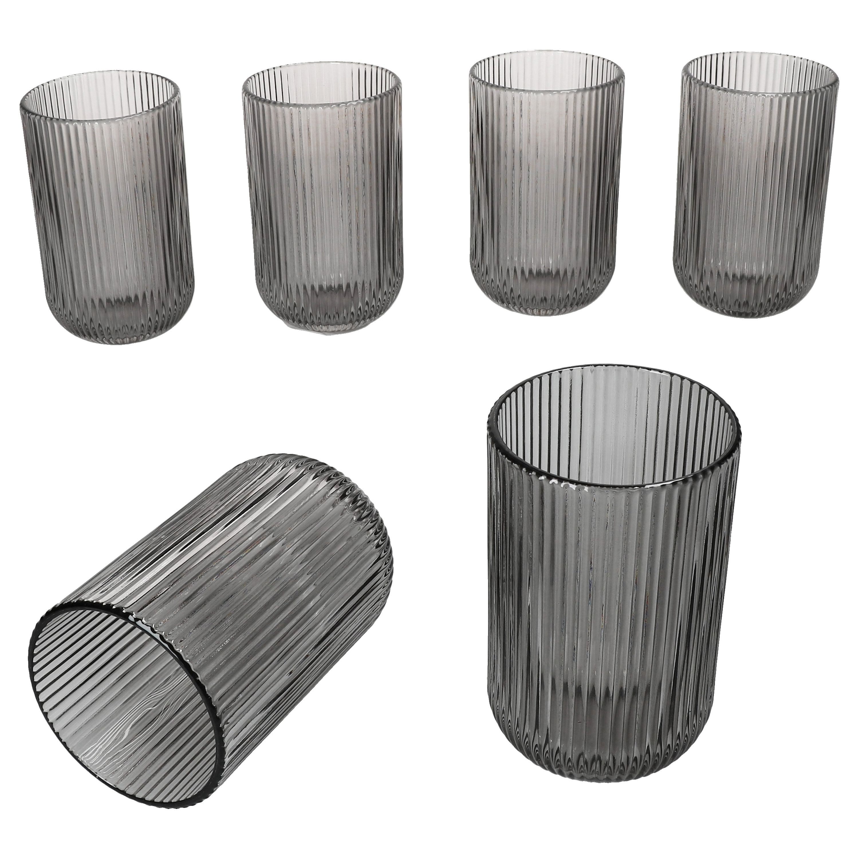MamboCat Longdrinkglas Agata 6x Longdrinkgläser grau 360ml Glas Relief Cocktails Saft Limo, Glas