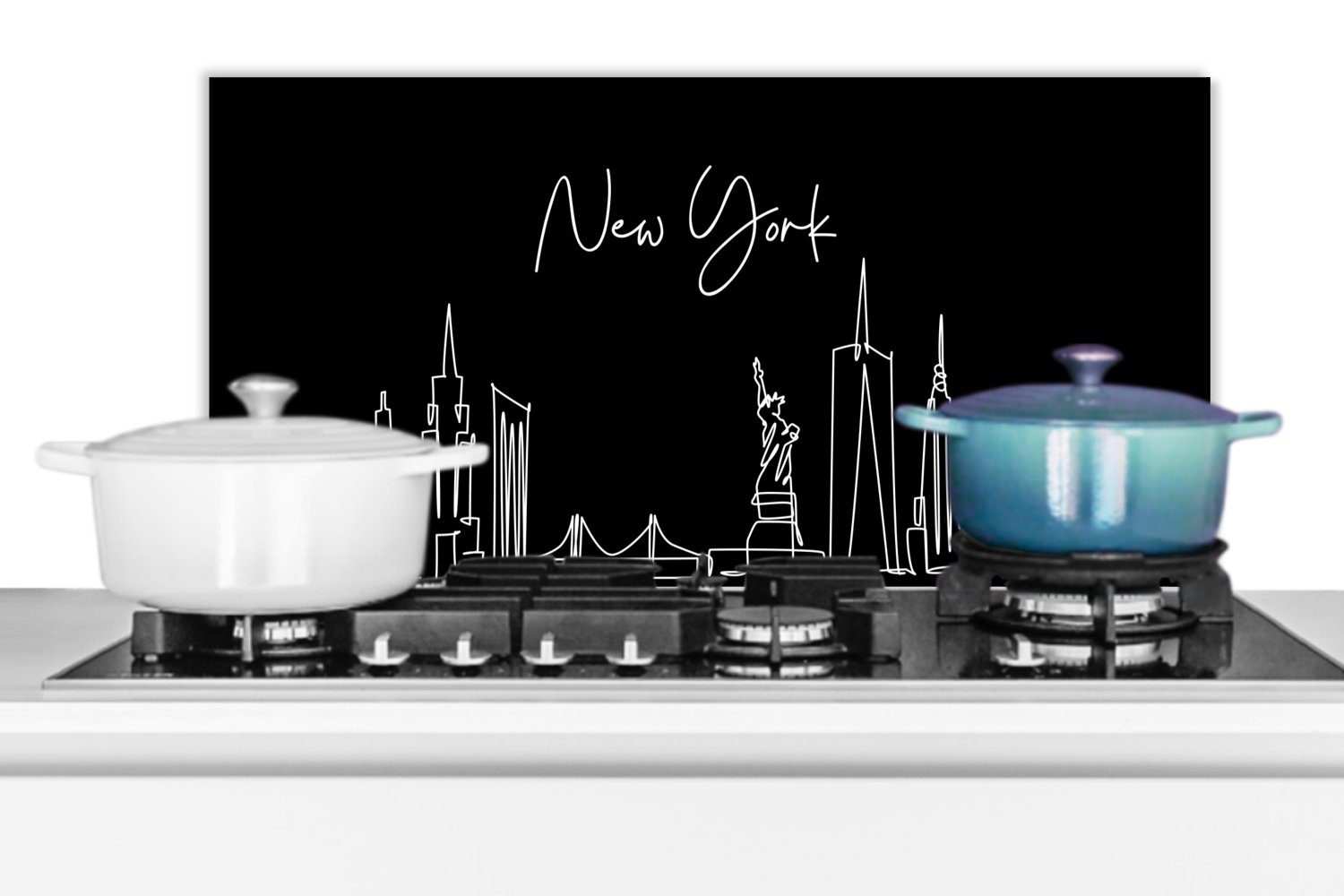 MuchoWow Küchenrückwand - Stadt Schmutzflecken für 60x30 Linienkunst, (1-tlg), gegen cm, Skyline und Wandschutz, - New - - York Fett Amerika Küchen