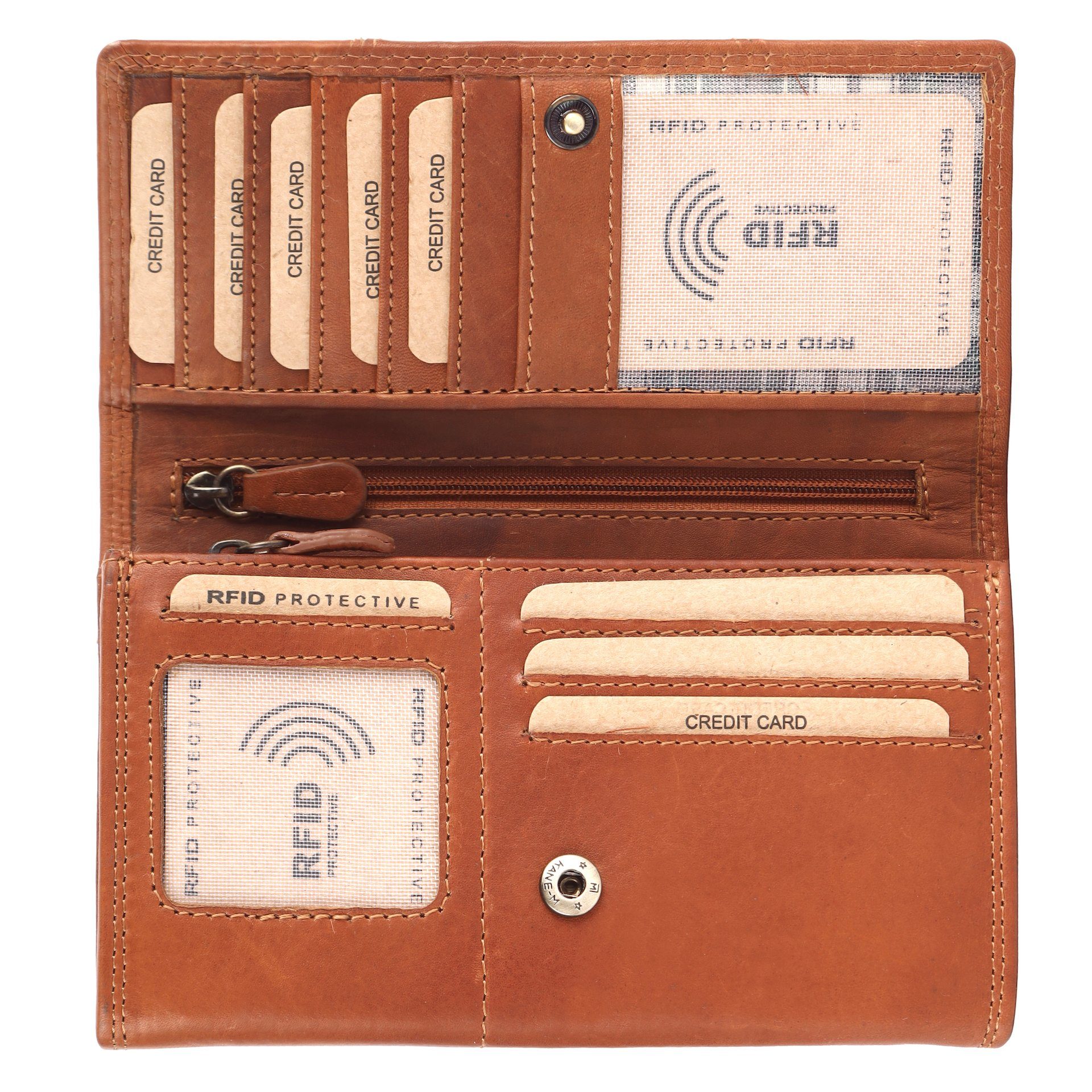 Benthill Geldbörse Damen Echt Leder Portemonnaie Frauen Geldbeutel RFID Portmonee Groß, RFID-Schutz Kartenfächer Münzfach Reißverschlussfach