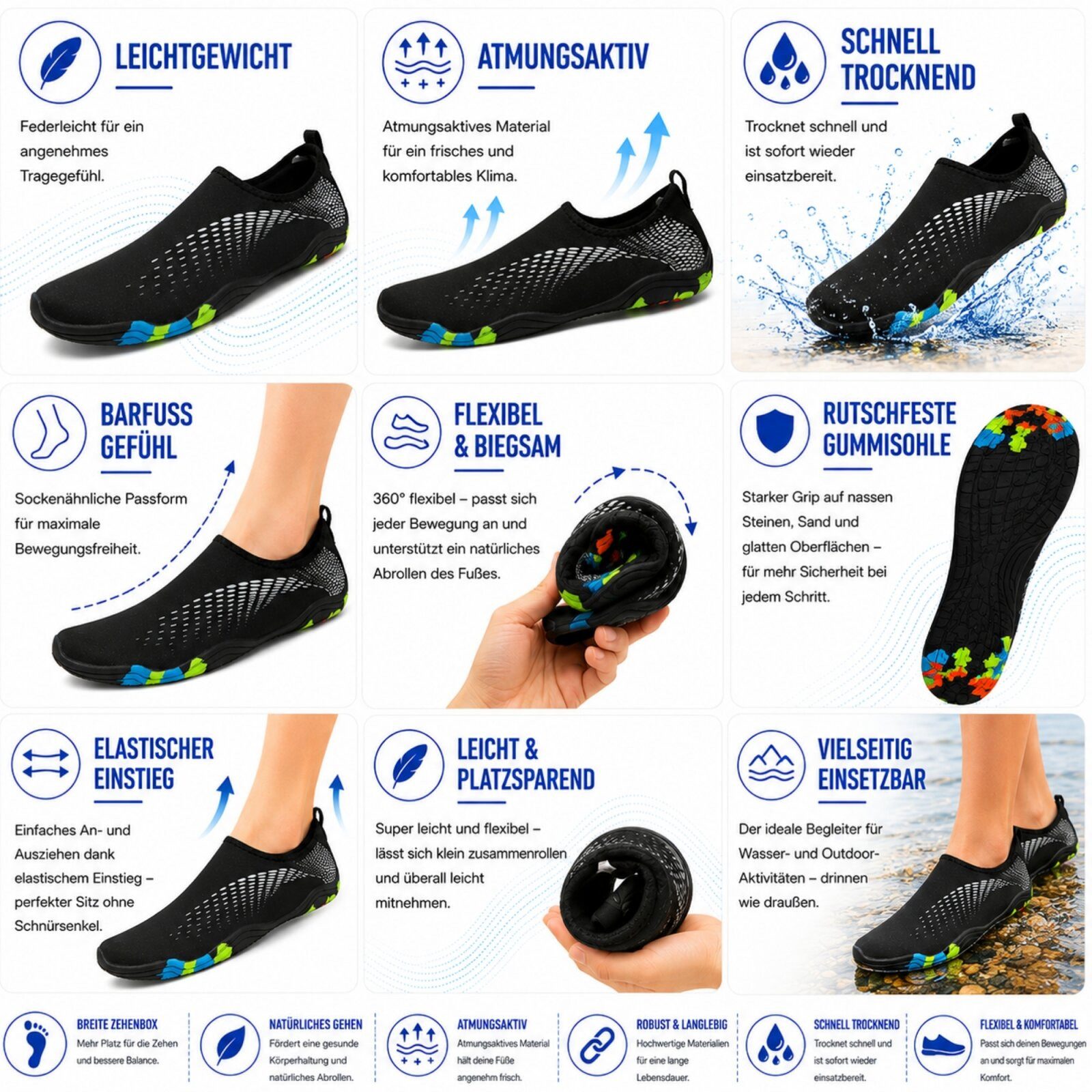 DOTALES Aquaflex Barfuß-Wasserschuhe, Badeschuhe Damen & Herren Aquaschuh Minimalschuhe