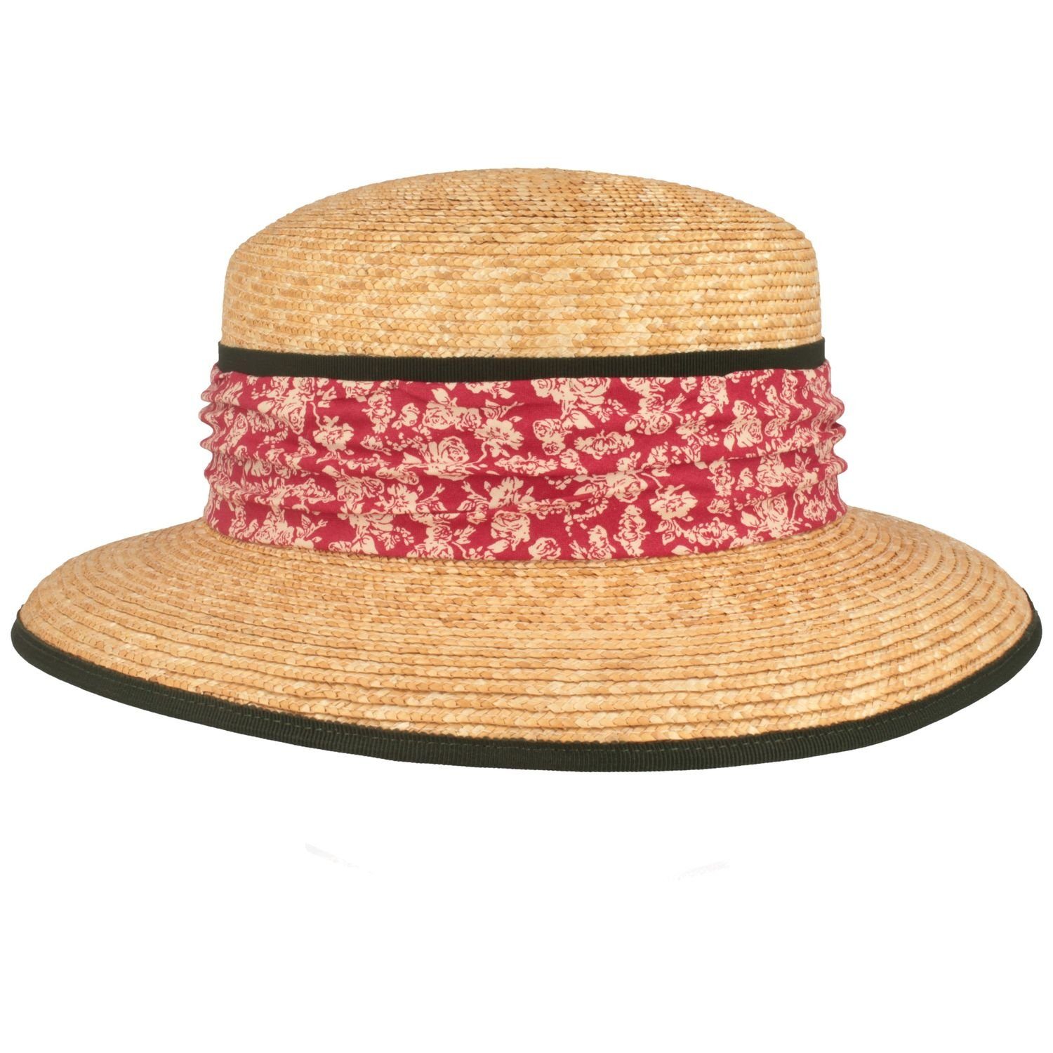 Breiter Trachtenhut Bortenstroh Matelot mit Stoffgarnitur und Einfass