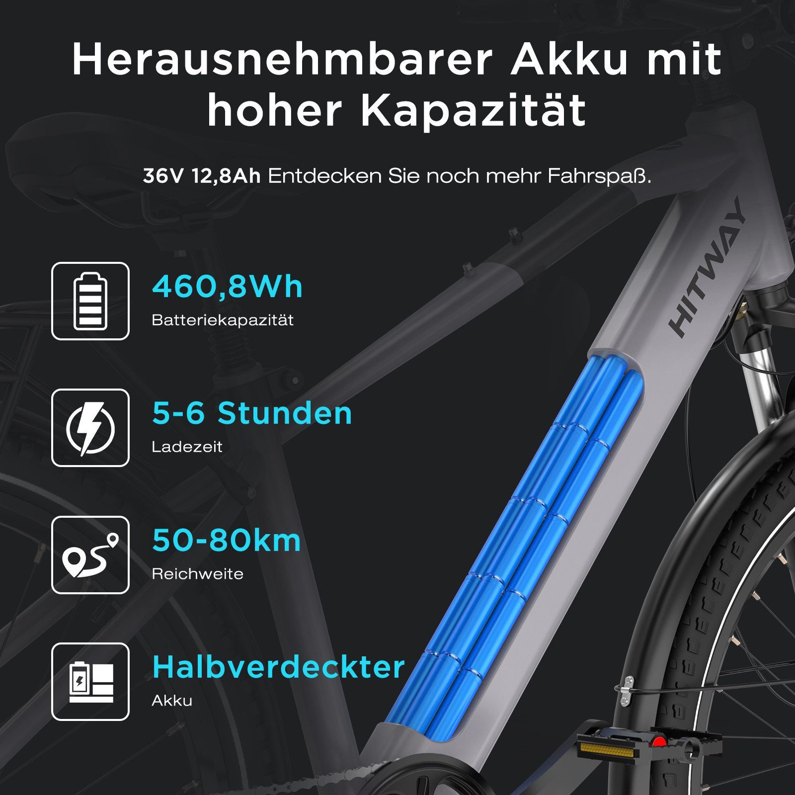 HITWAY E-Bike Cityrad, Trekkingrad, Mountainbike, Faltrad Elektrofahrrad 29 Zoll E-Mountainbike bis zu 50-80km, 7 Gang shimano shimano Schaltwerk, Kettenschaltung, E-MTB, Pedelec für Damen u. Herren mit APP NFC