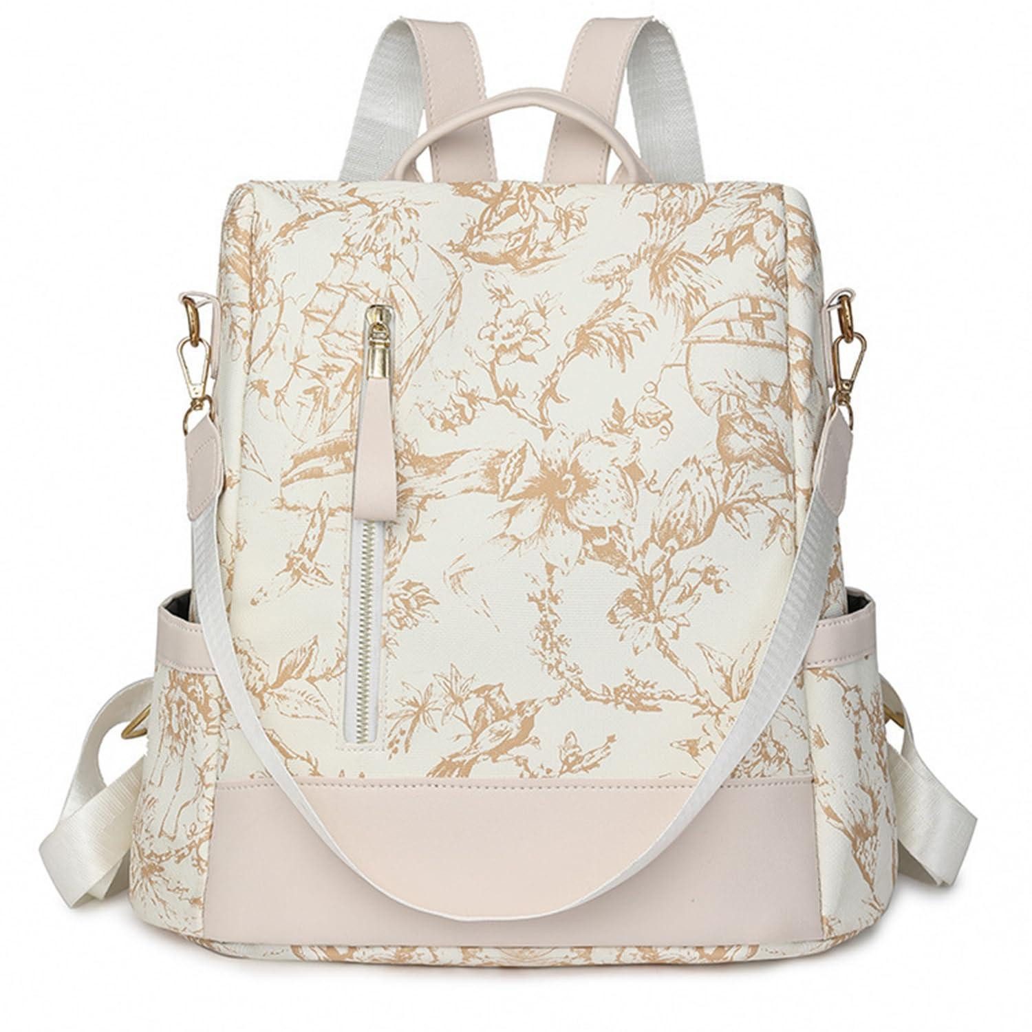 LuxusKollektion Cityrucksack Damen Rucksack Anti Diebstahl Druck Beige 32x14x33cm