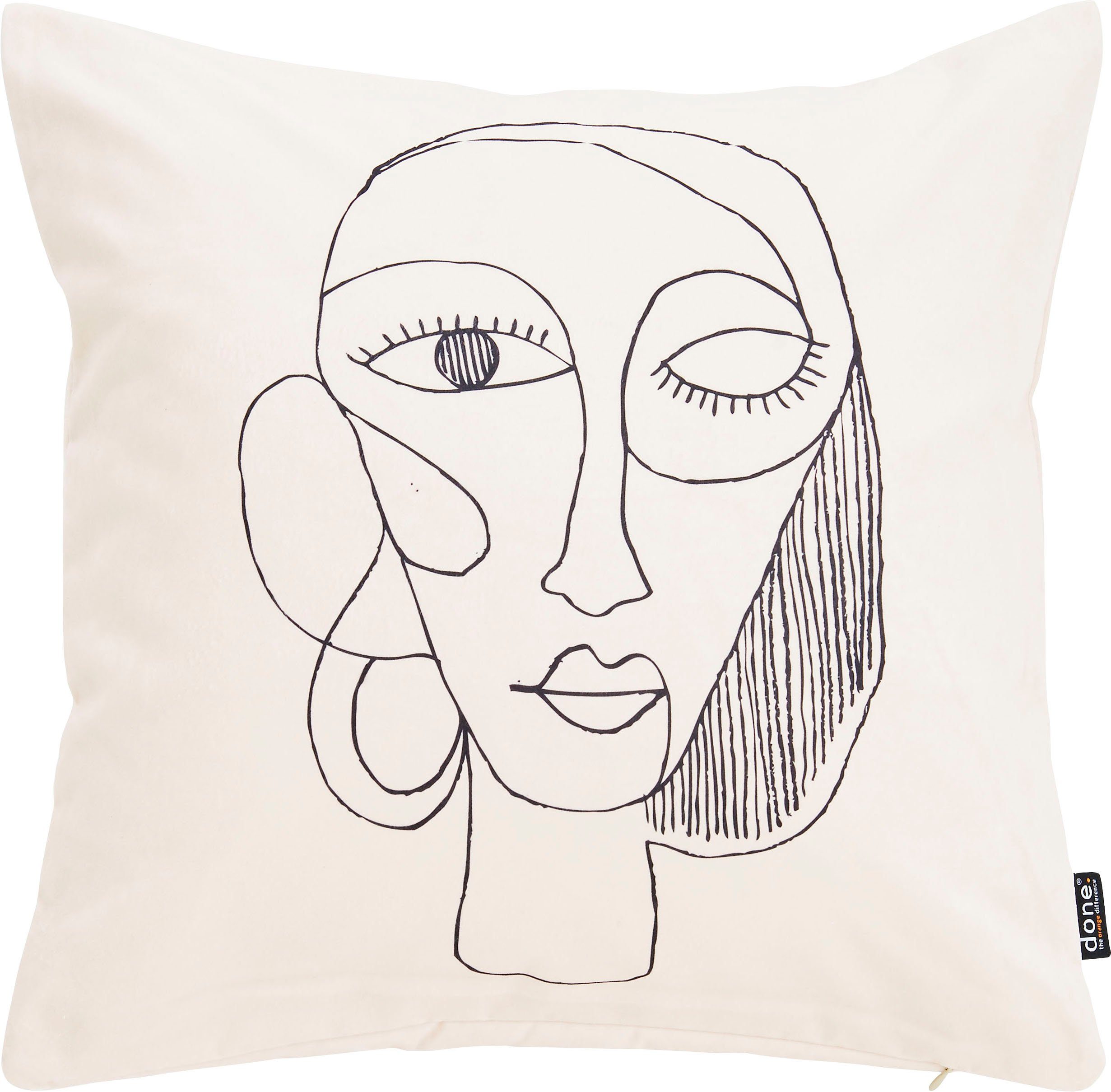 done.® Dekokissen Velour Print Line Drawing, Beidseitig bedruckte Kissenhüle ohne Füllung, 1 Stück
