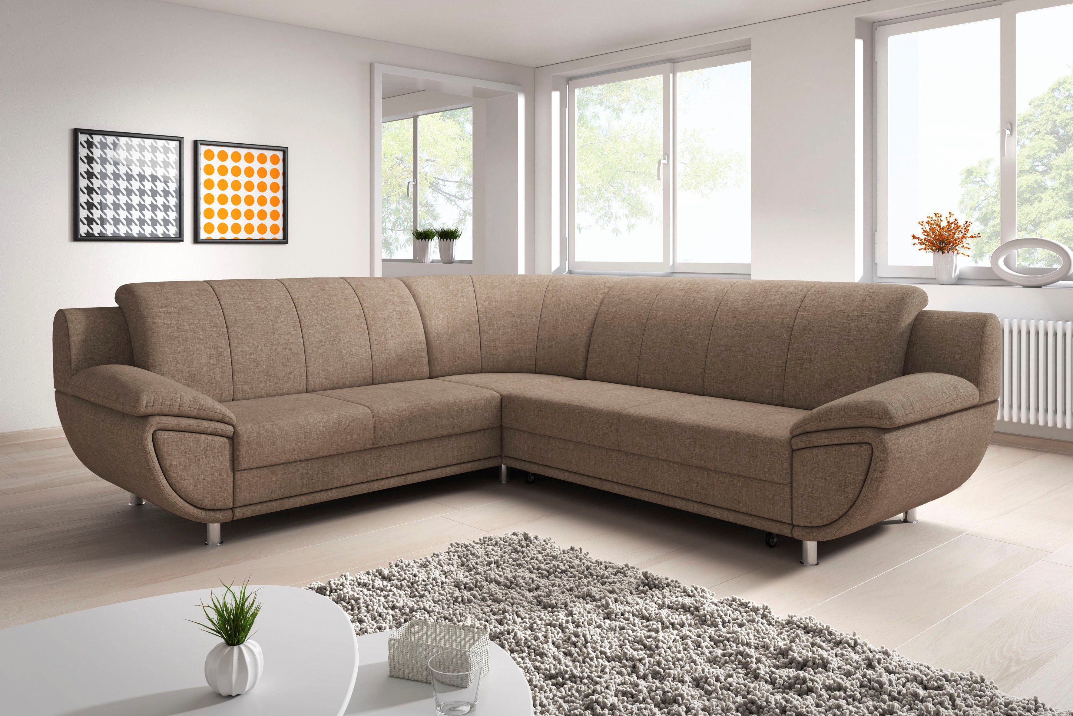 TRENDMANUFAKTUR Ecksofa Rondo II 267 cm, zeitlos & elegant, bequeme Armlehnen, L-Form, wahlweise mit Federkern, wahlweise mit Bettfunktion, B/T 247/267cm