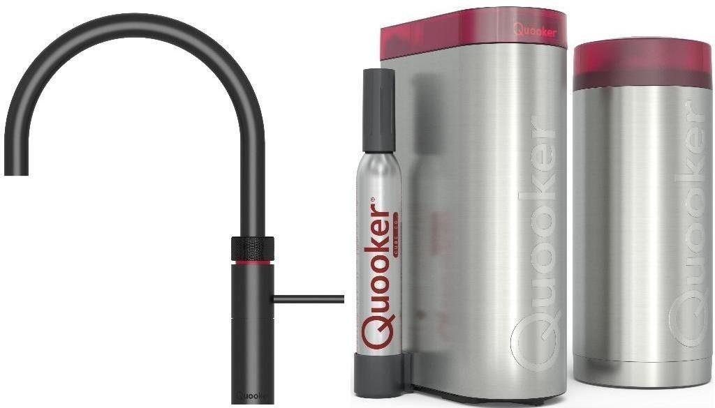 QUOOKER Küchenarmatur QUOOKER FUSION ROUND Schwarz Combi B mit CUBE 2 (22FRBLKCUBE) (2-St) 100°C Kochendwasserhahn mit Trinkwassersystem