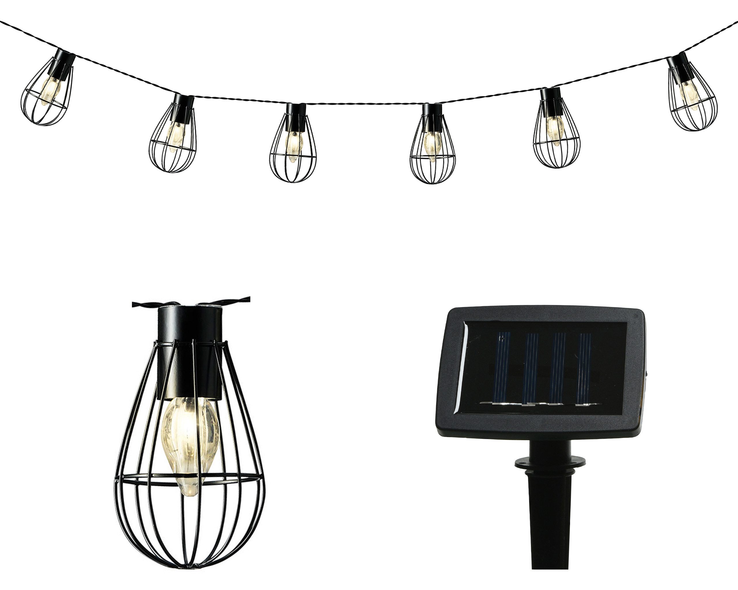 Lumineo LED-Lichterkette, LED Solar Lichterkette Laternen 3,5m Metall Warmweiß