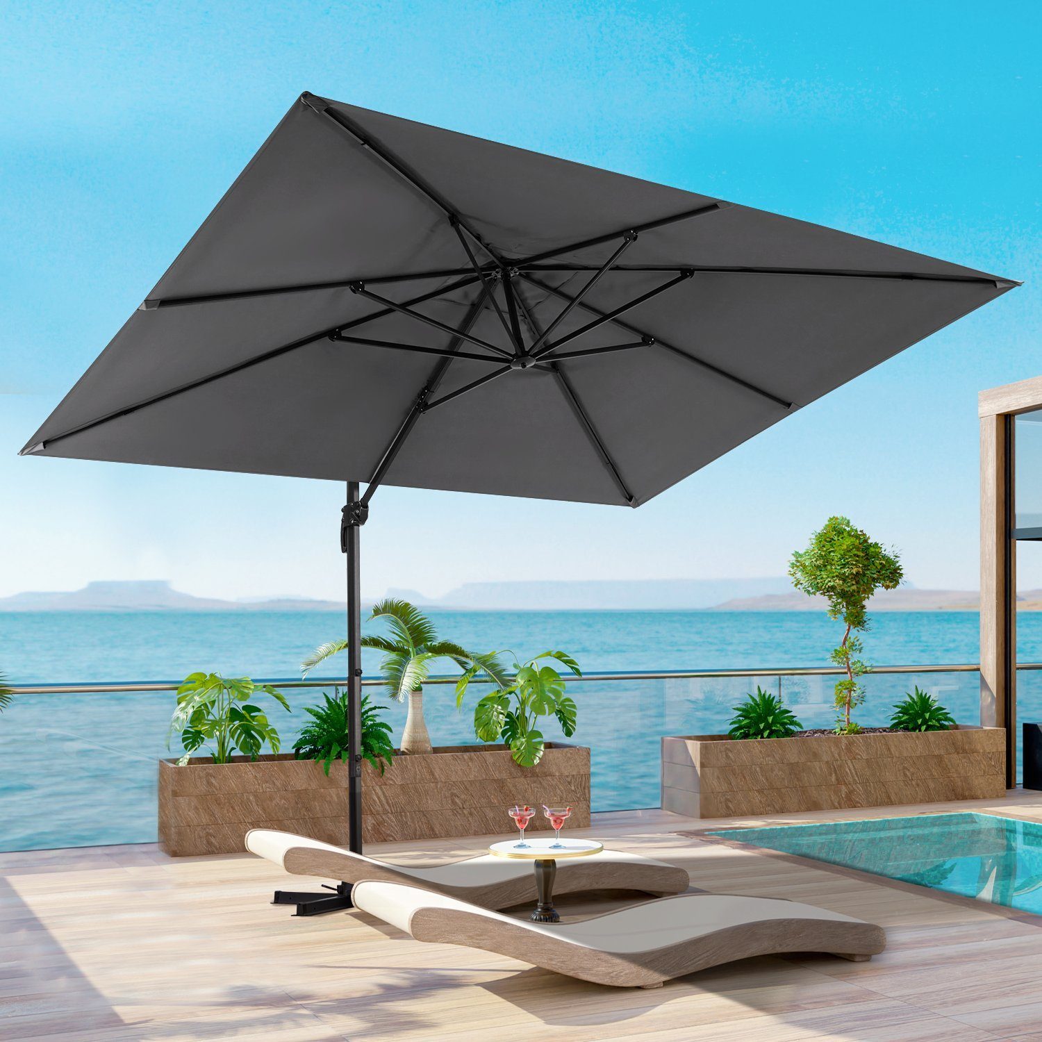 KAHOO Sonnenschirm Strandschirm, Gartenschirm mit Kurbel, ohne Schirmständer