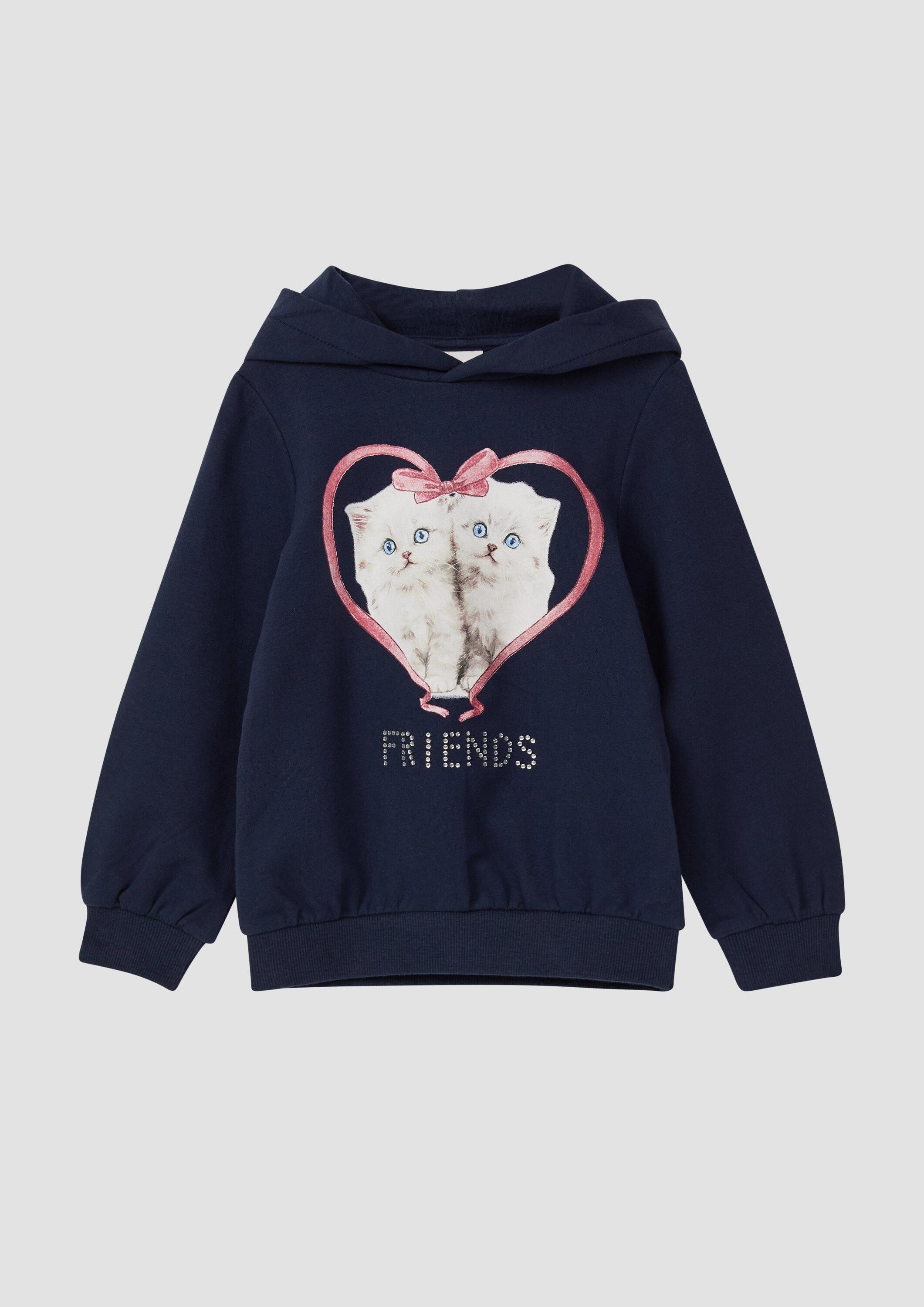 s.Oliver Sweatshirt Sweatshirt Hoodie mit Frontprint und Schmucksteinen günstig online kaufen