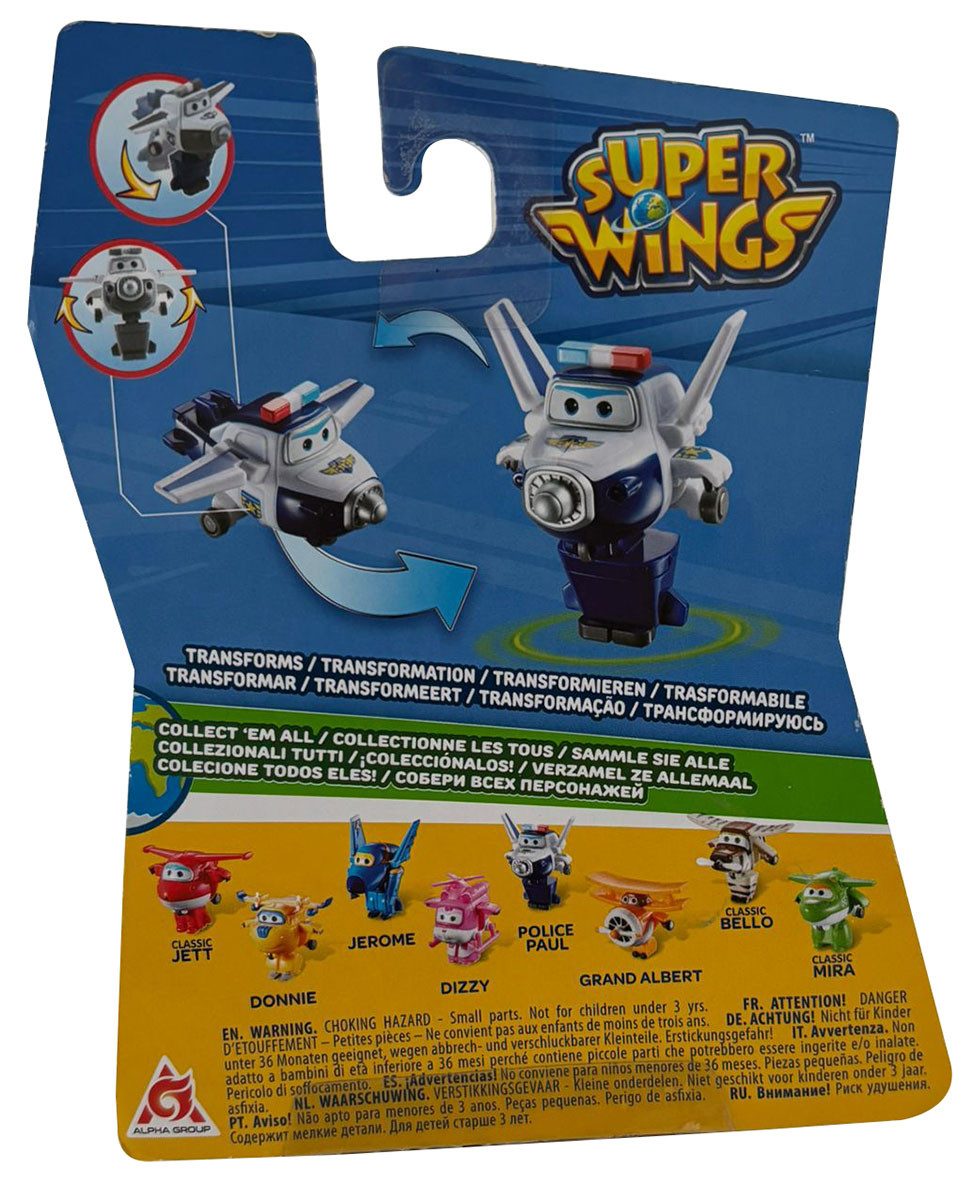 Super Wings Spielfigur Super Wings, Mini Paul, Polizei-Flugzeug, Transform-a-Bots–2-in-1 Robo