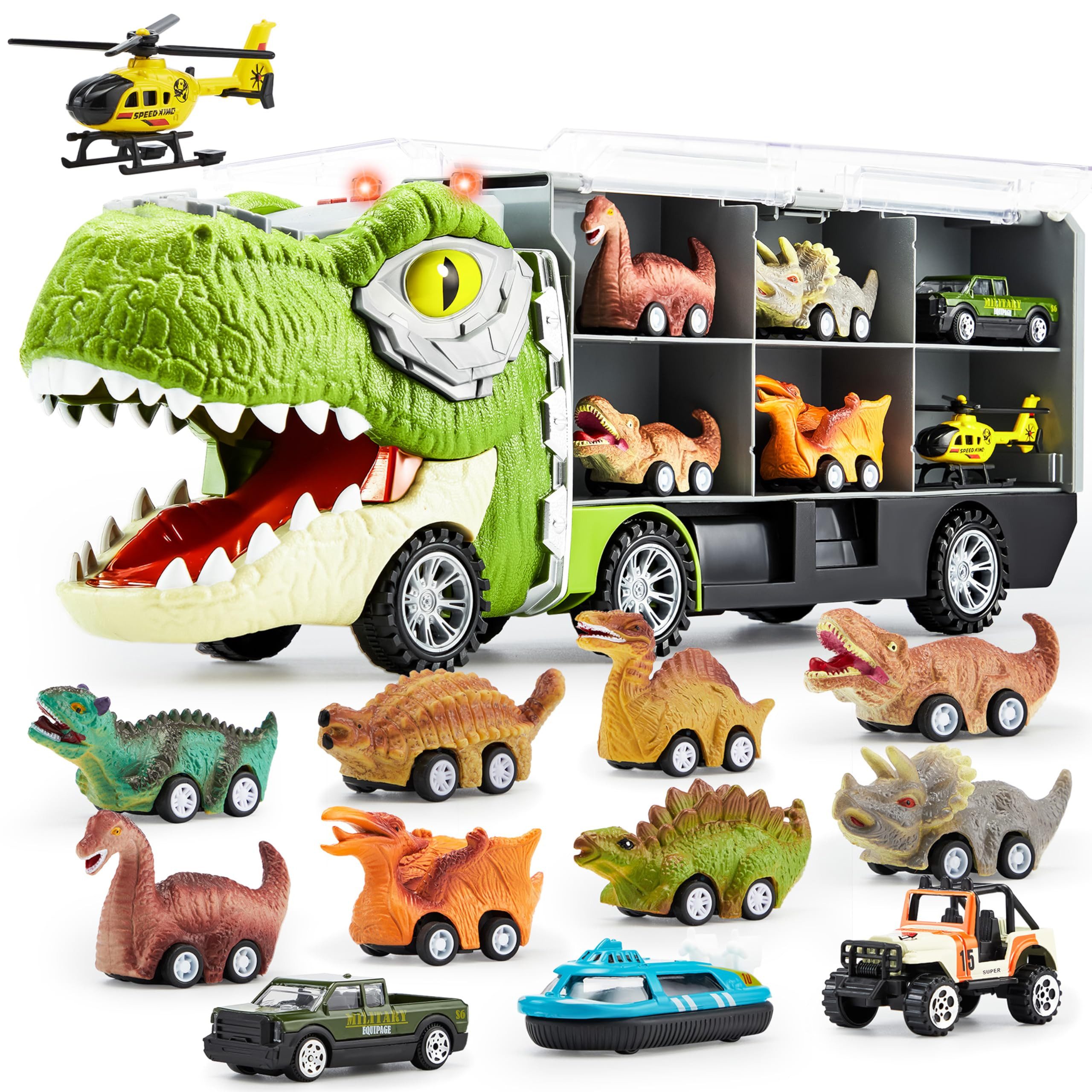 JOYIN Spielzeug-Transporter JOYIN Dino-Spielzeug-Set: Transporter & 12 Rückzieh-Fahrzeuge