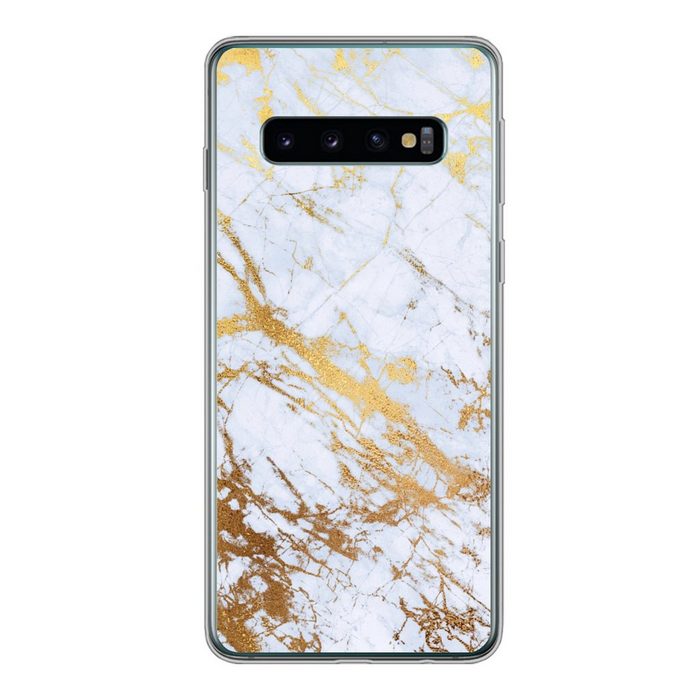 MuchoWow Handyhülle Marmor - Gold - Weiß - Luxe - Marmoroptik - Glitzer Phone Case Handyhülle Samsung Galaxy S10 Silikon Schutzhülle