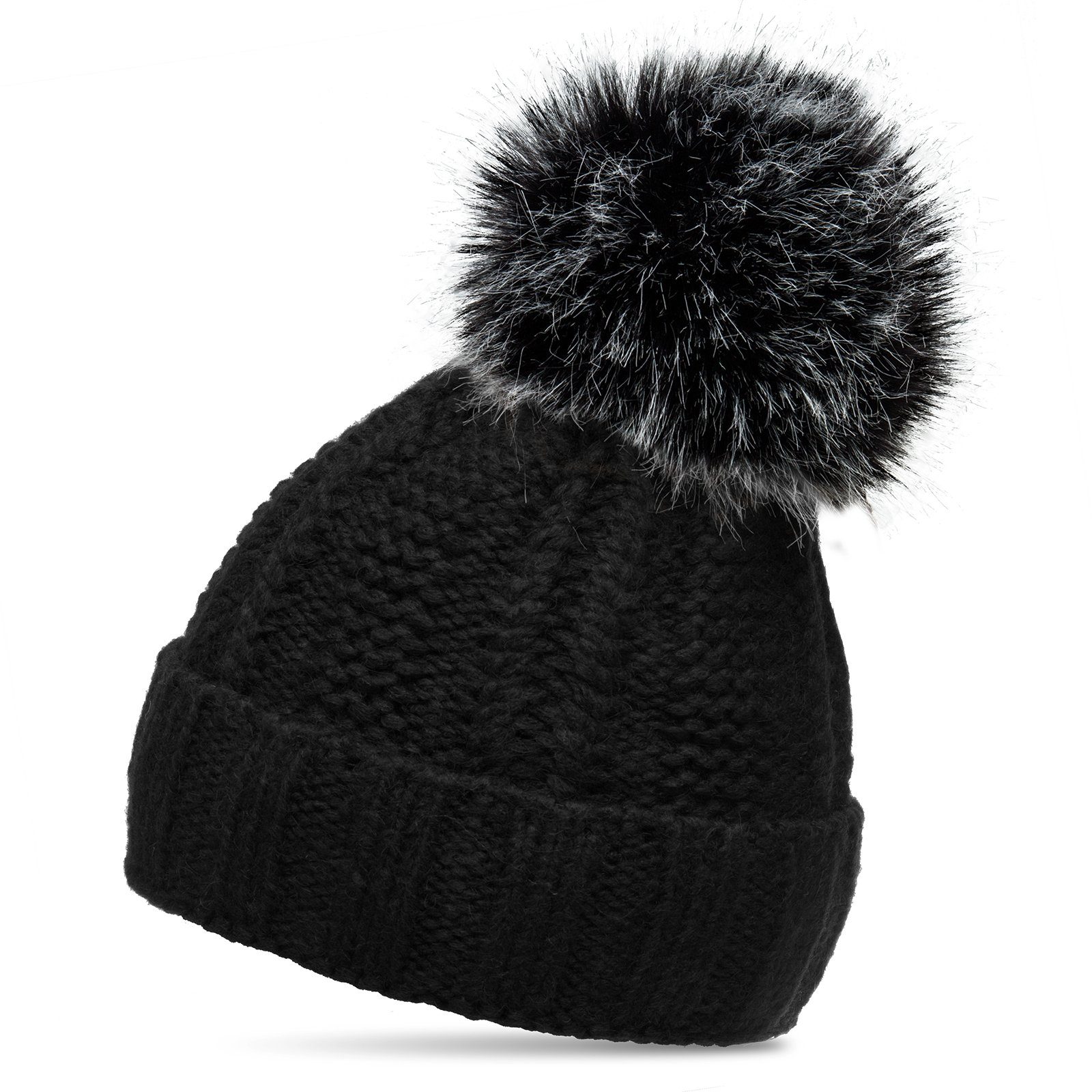 Caspar Bommelmütze MU162 Damen gefütterte Mütze Strickmütze mit XL Kunstfel günstig online kaufen
