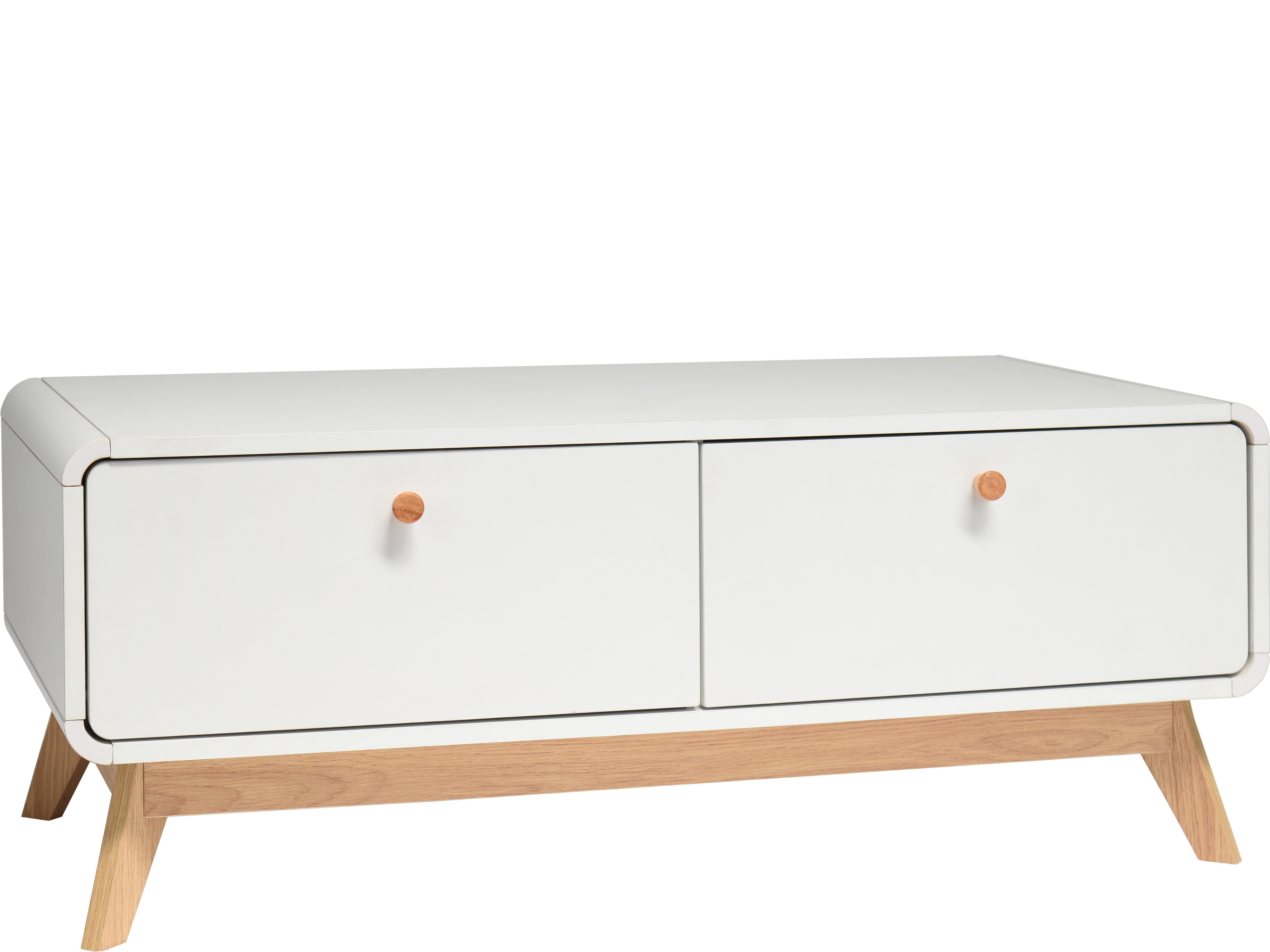 loft24 Lowboard Caitlin, Breite 100 cm, Fernsehschrank, TV-Schrank, mit 2 Schubladen weiß/weiß