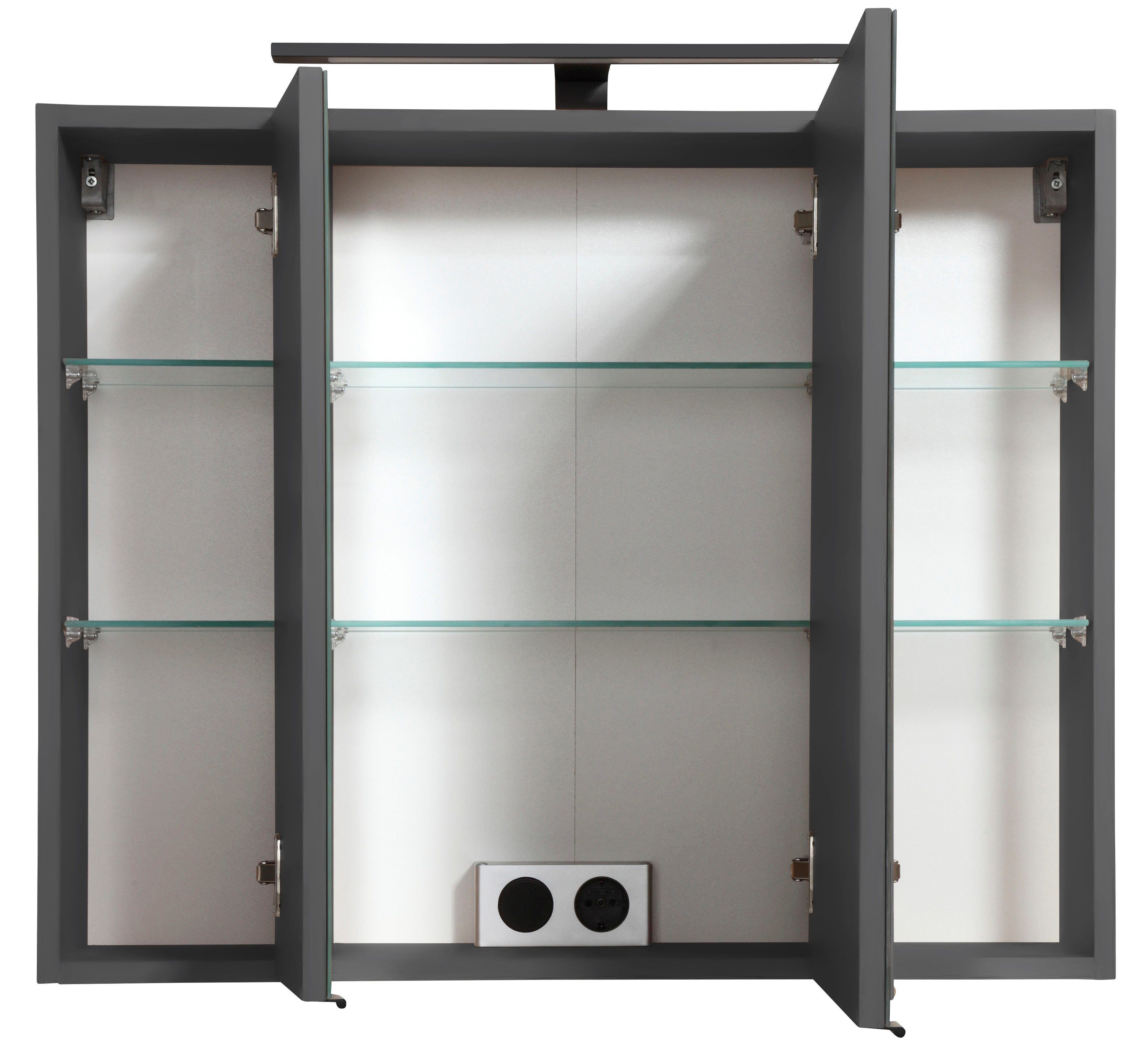 HELD MÖBEL Spiegelschrank Trento, verschiedene und 3D-Effekt, | 80 cm, LED-Beleuchtung Spiegeltüren, grafit Ausführungen mit Farben Breite Inklusive grafit