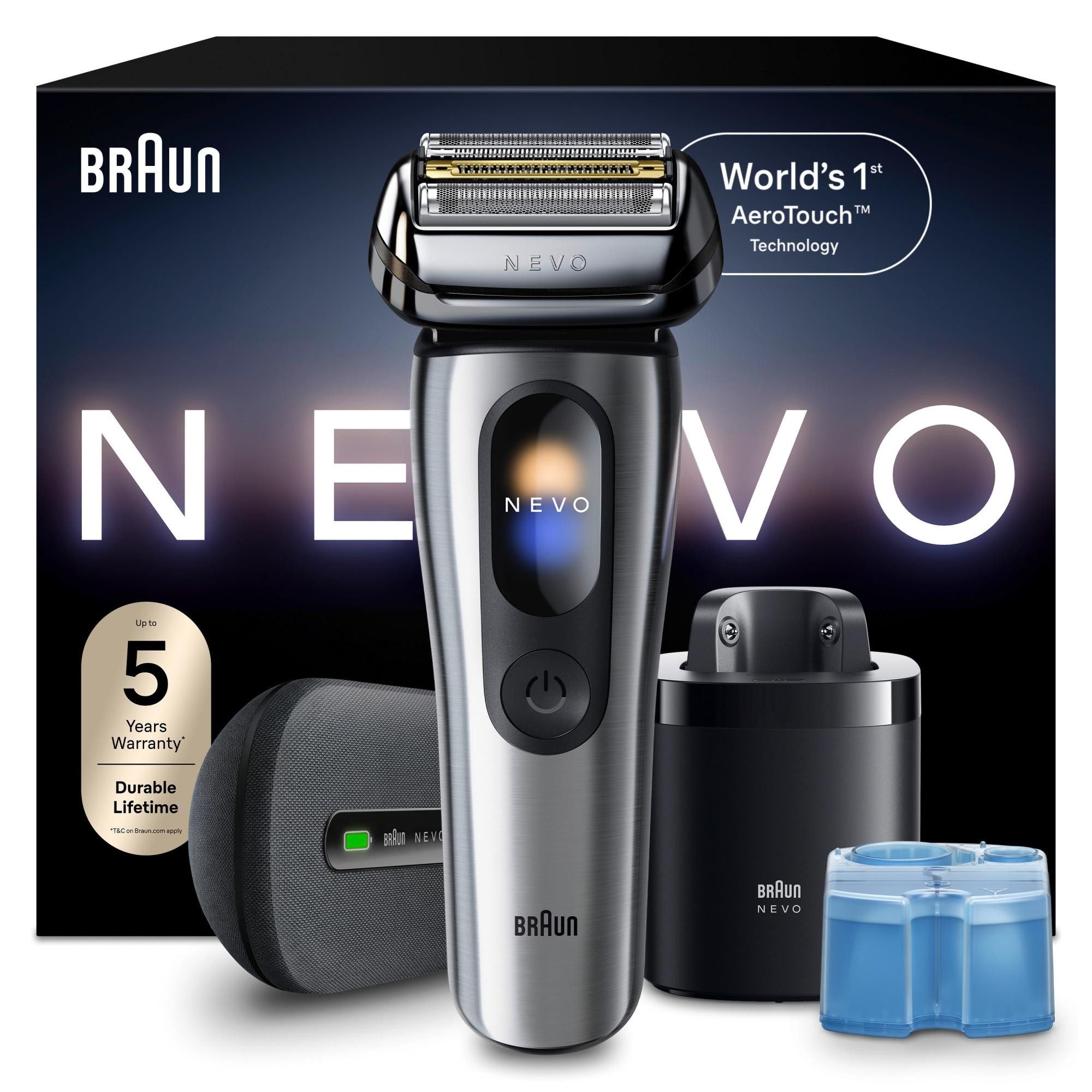 Braun Elektrorasierer NEVO 17000cc, Wasserdichter Akku-Rasierer mit 5 Klingen