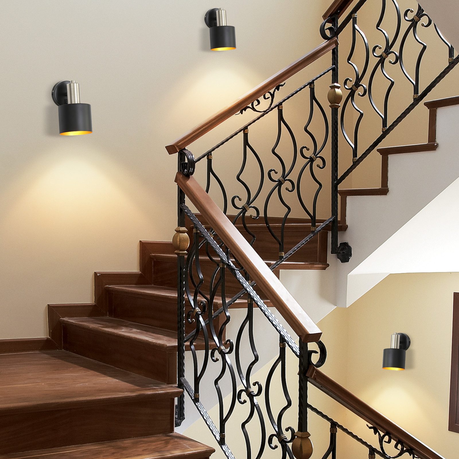 ZMH Wandleuchte Innen Schwarz-Gold Wandstrahler Vintage E27 Metall Schlafzimmer Flur, Einfache Installation, ohne Leuchtmittel, Industrial Wandbeleuchtung mit Schlater 330° Schwenkbar