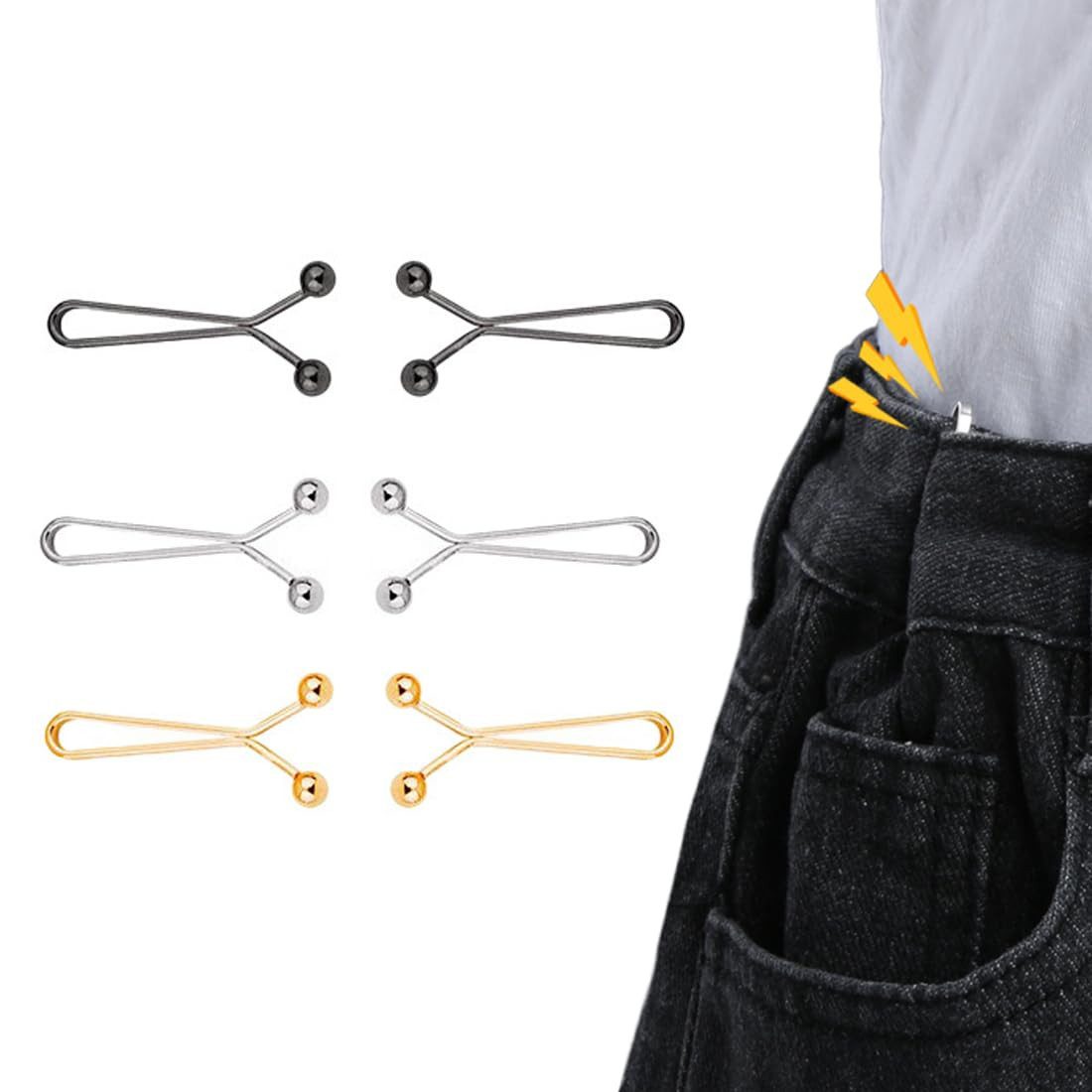 Coonoor Manschettenknöpfe Hosen Taillenspanner, 6 Stück Taillenschnallen Clips kein Nähen (6-Paar), Jean Knopfnadeln Knöpfe