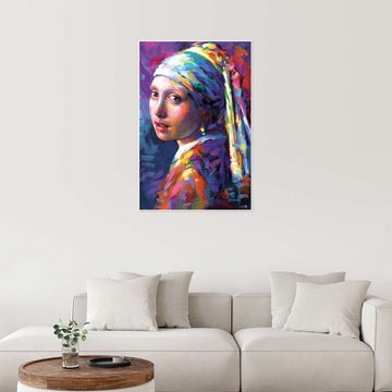 Posterlounge Poster Leon Devenice, Mädchen mit Perlenohrring, Farbenfroh, Wohnzimmer Modern Malerei