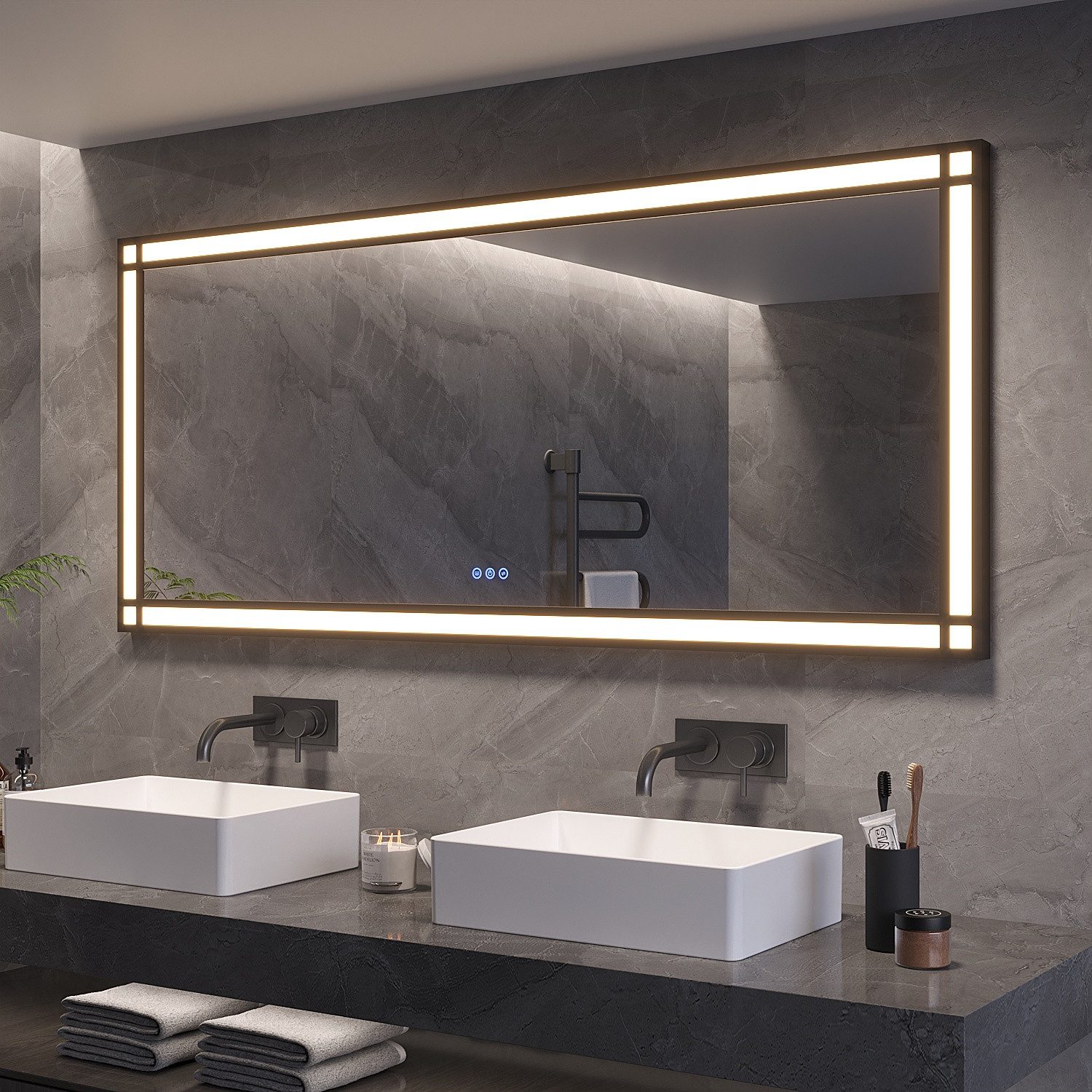 AQUALAVOS Badspiegel Badspiegel 160x70cm mit LED Beleuchtung Touch/Wandscha günstig online kaufen