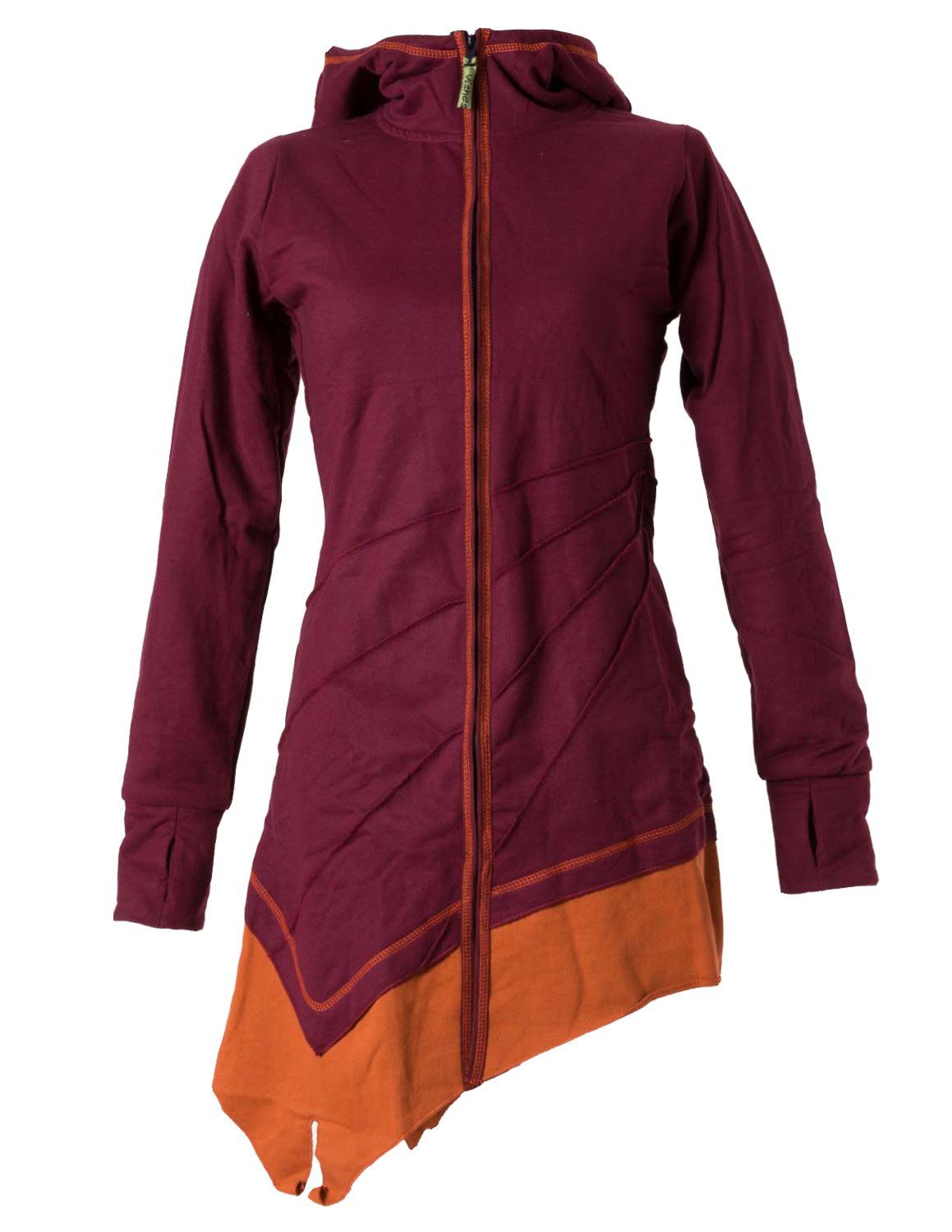 Vishes Kapuzensweatjacke Asymmetrischer Mantel Zipfelkapuze - Daumenlöcher Patchwork rot-orange | Zip Hoodies