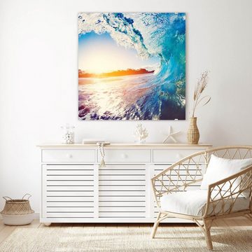 Primedeco Glasbild Wandbild Quadratisch Welle im Sonnenlicht mit Aufhängung, Natur