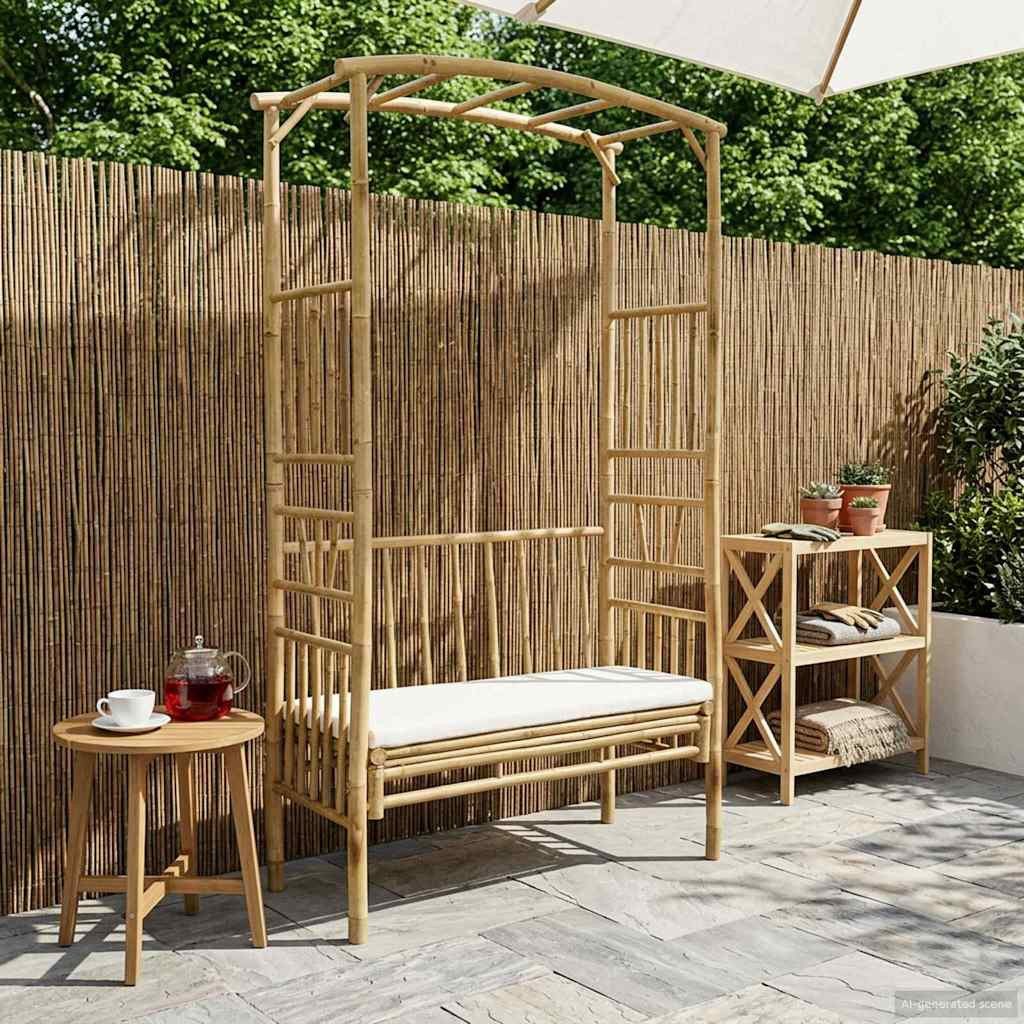 vidaXL Pergola Gartenbogen mit Sitzbank Cremeweiß 115 x 50 x 205 cm Bambus, (1-tlg)