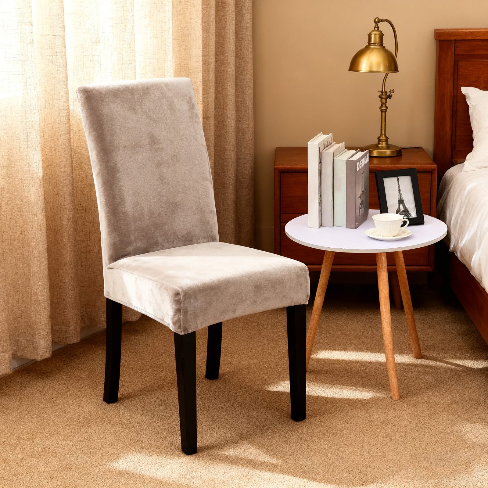 MODFU Stuhlhusse Samt Stuhlhussen 4er-Set Stuhlüberzug elastisch Esszimmer günstig online kaufen