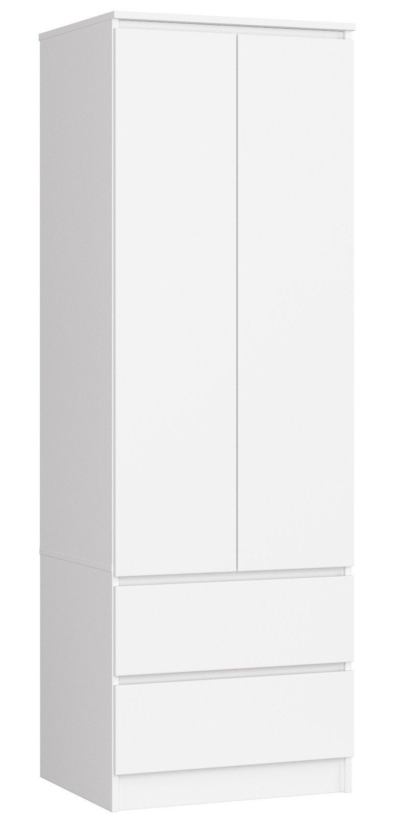 Home Collective Kleiderschrank weiß 60cm breit 180cm hoch, Schrank mit 2 Türen und 2 Schubladen Kleiderstange und 1 Regal, Garderobe, Schlafzimmer, Wohnzimmer