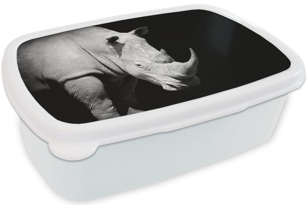 MuchoWow Lunchbox Porträt, - Mädchen weiß und und (2-tlg), Brotdose, für Kunststoff, für Jungs Rhinozeros Erwachsene, Kinder Brotbox - Tier