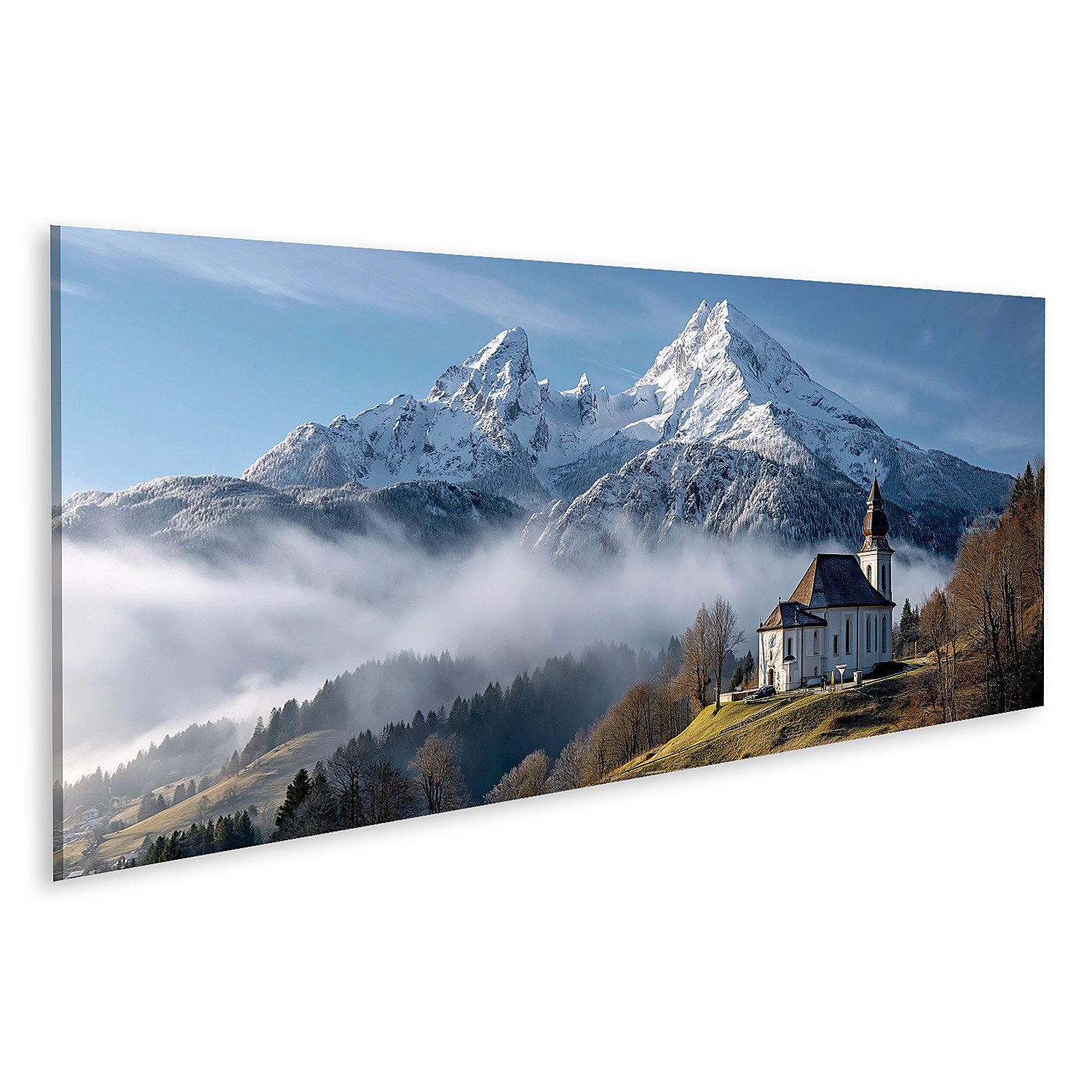islandburner Leinwandbild Wunderschönes der Watzmann-Massiv mit Kirche im Vordergrund