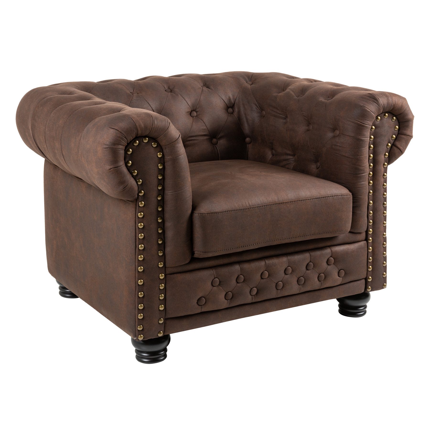 riess-ambiente Кресла CHESTERFIELD 110cm vintage braun (Einzelartikel, 1-St), Wohnzimmer · Microfaser · mit Federkern · mit Armlehnen · Design