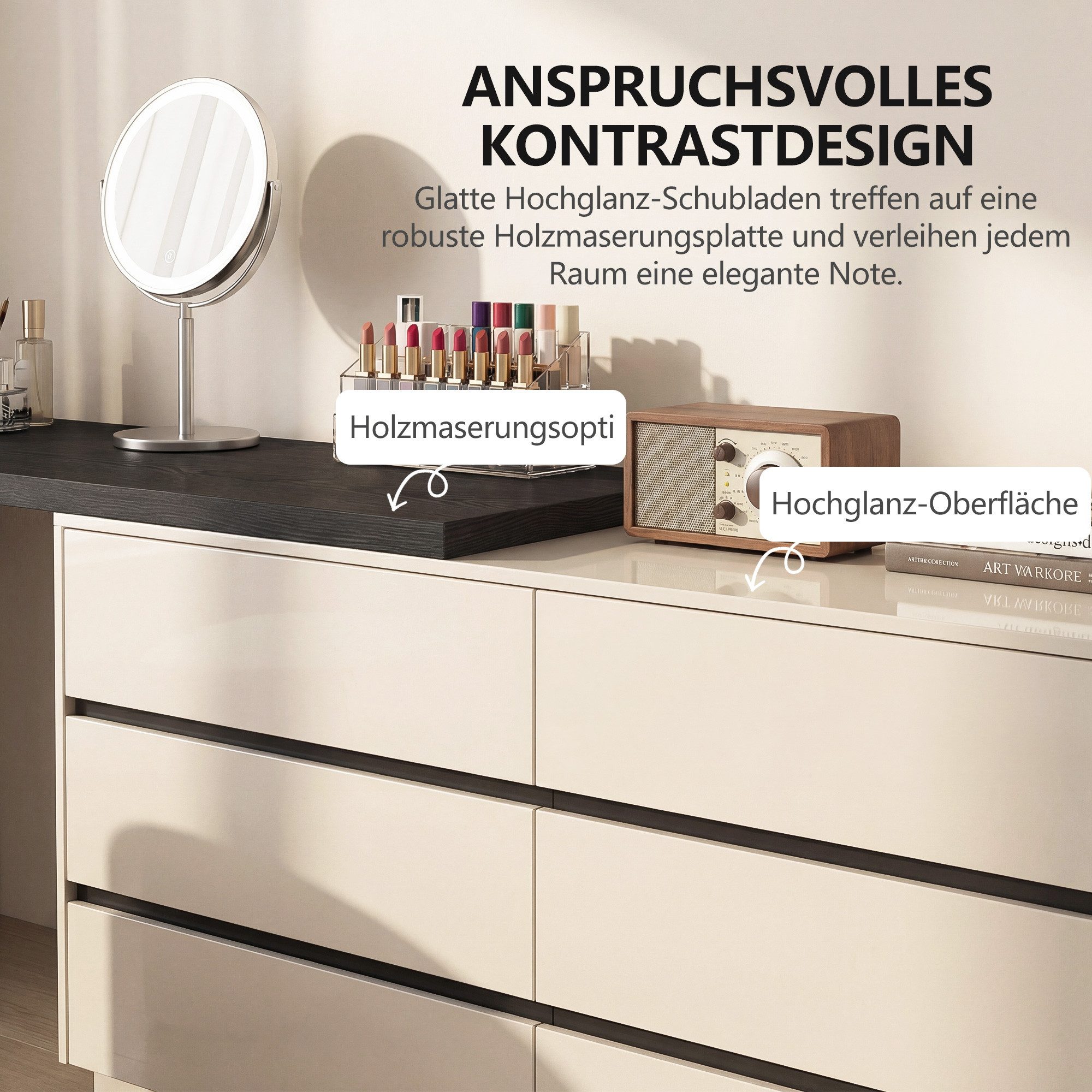 oleyluckidea Schreibtisch L-förmiger Schreibtisch mit 6 Schubladen, verstellbar, Holz (ein Tisch), Breite 140 cm – Bild 5 von 5