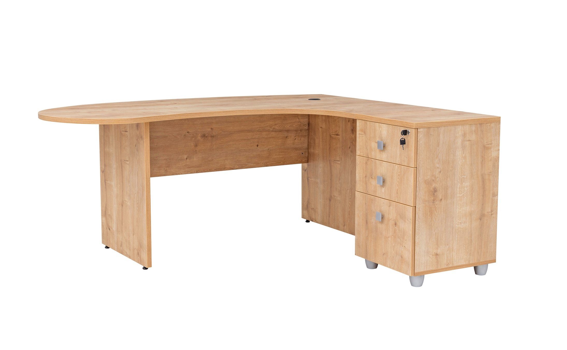 Furni24 Schreibtisch Winkelschreibtisch Gela,Holzfuss,Eiche,180 cm, inkl. Beistellcontainer