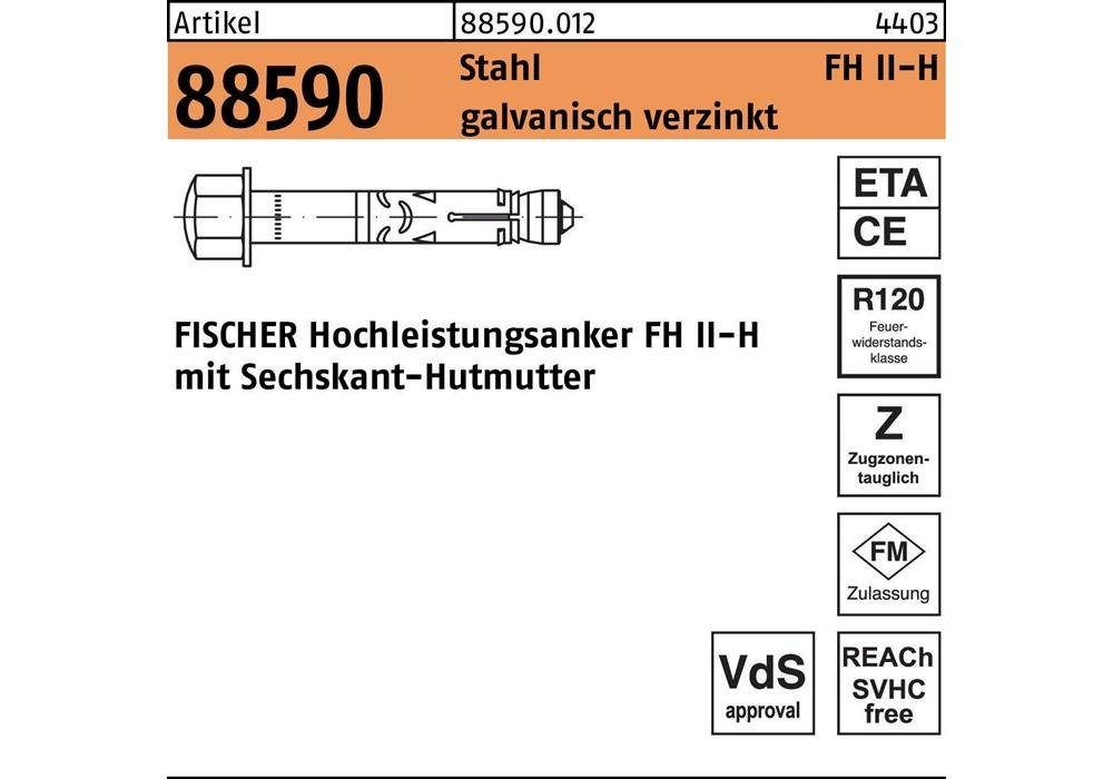 Hochleistungsanker R verzinkt H II galvanisch 50 FH Fischer 88590 Befestigungsanker 12/ Stahl