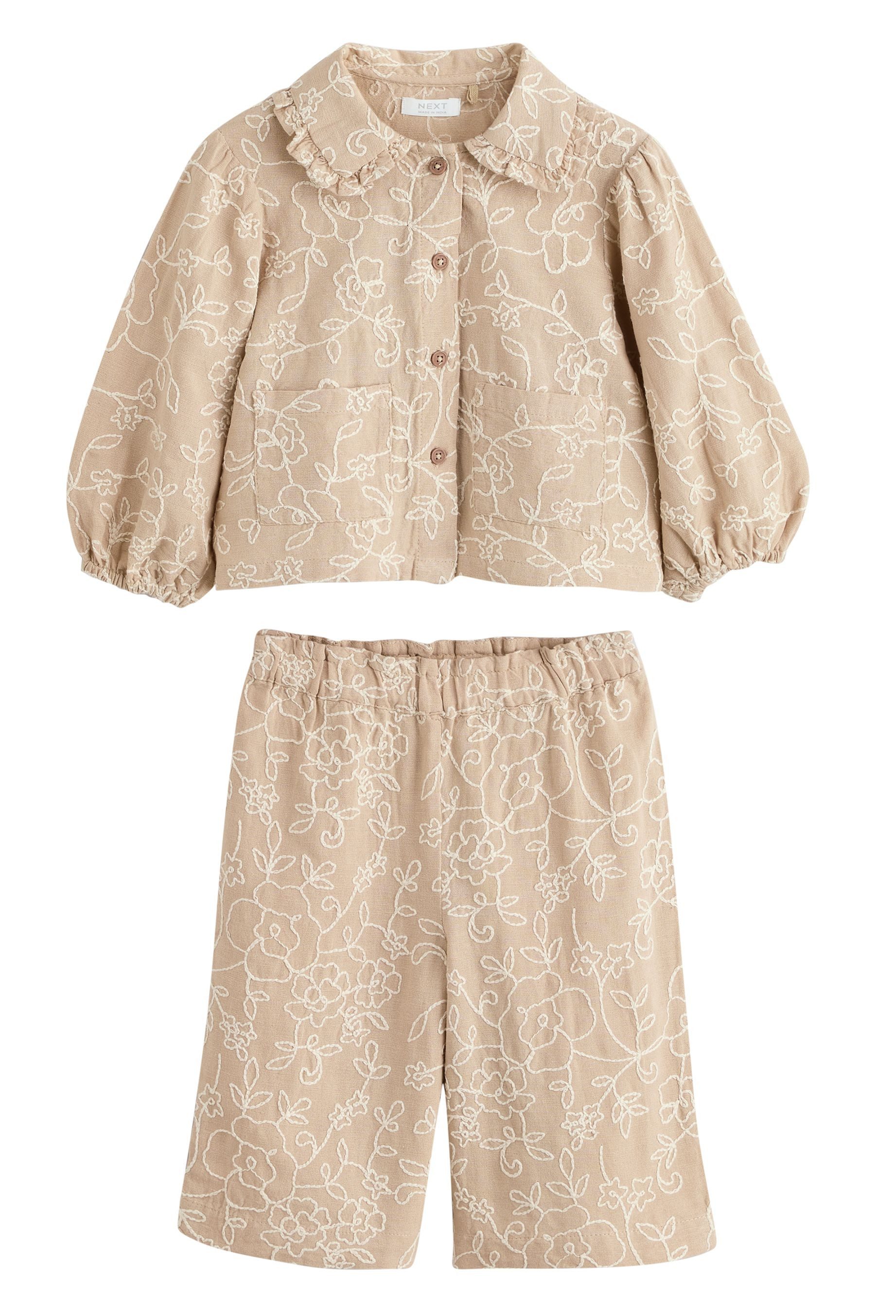 Shirt & Hose Bestickte Hemdjacke und Hose im Set