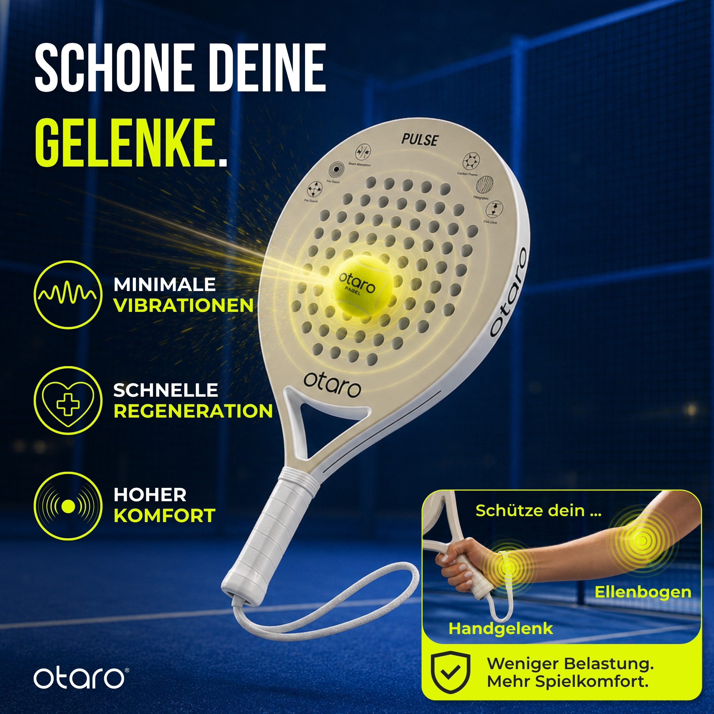 Otaro Padelschläger Padelschläger PULSE, Leicht. Präzise. Kontrolle., (Direkt loslegen, Padel Schläger für Einsteiger & Aufsteiger)