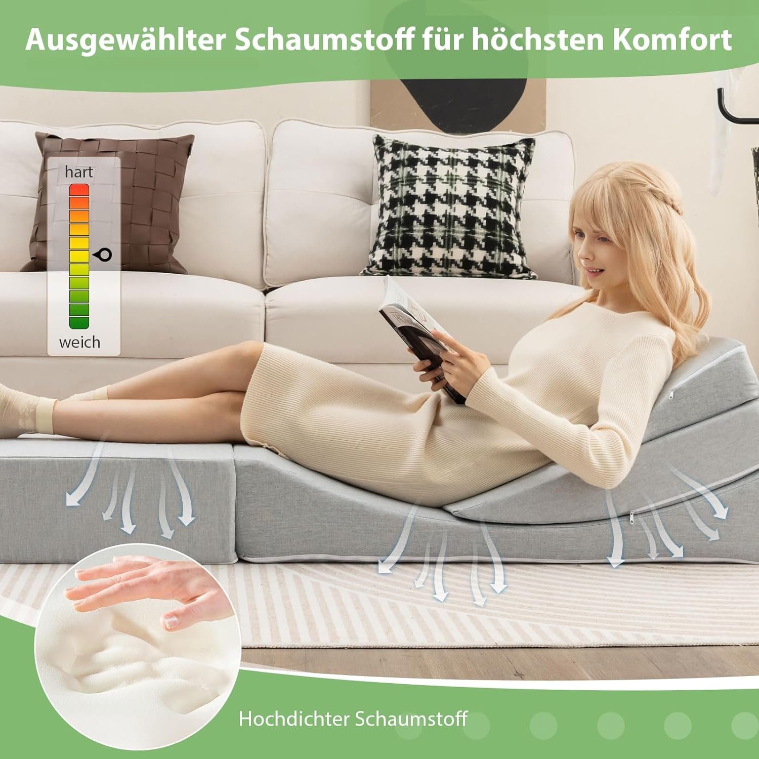 Schaumstoff Schlafsofa waschbarem Bezug mit & KOMFOTTEU Bodensofa,