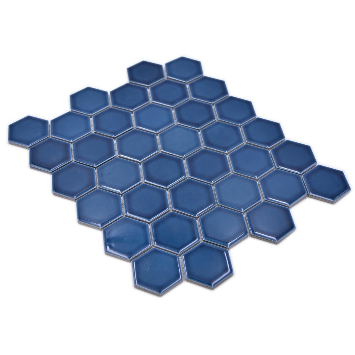 Mosafil Mosaikfliesen Keramikmosaik Fliesen Salomon Hexagon H51, Keramik 28.100x32.500, grün-blau, Verlegefertig auf ein Netz geklebt - Frostsicher - Wasserfest