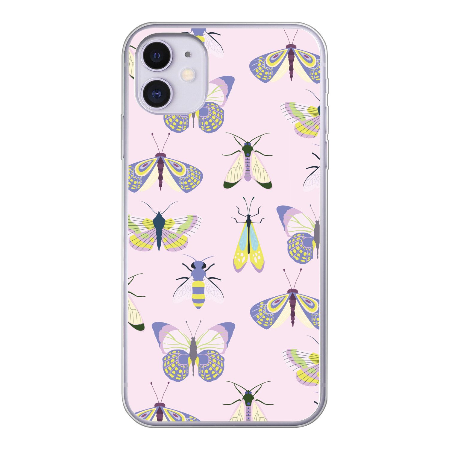 MuchoWow Handyhülle für Apple iPhone 11 Insekten - Schmetterlinge - Muster - Rosa - Farben, Smartphone-Bumper, Print, Handy Schutzhülle Dünn