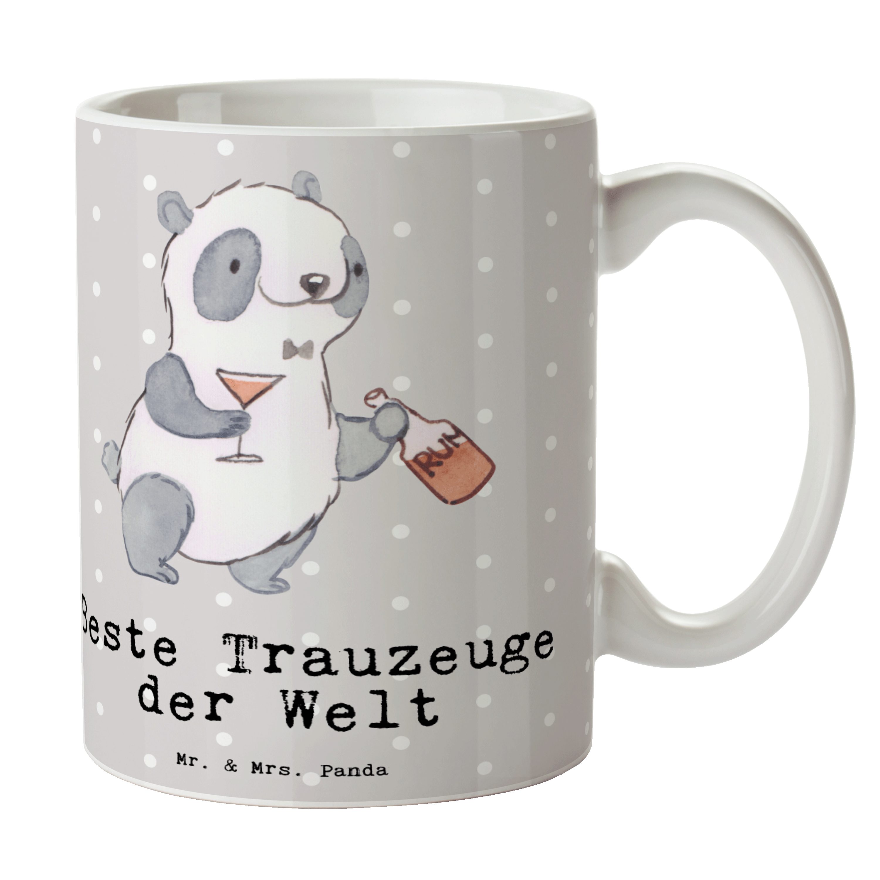 Mr. & Mrs. Panda Tasse Panda Bester Trauzeuge der Welt - Grau Pastell - Geschenk, Geschenk T, Keramik