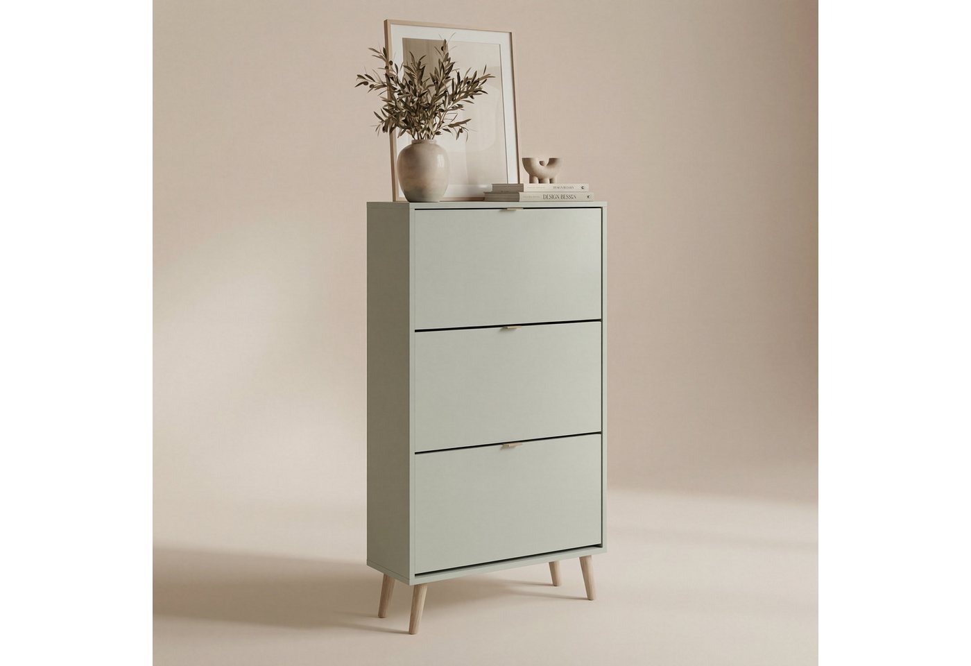 Newroom Schuhschrank Pastellgrün 70 cm Schuhkipper schmal mit 3 Klappen für Flur und Diele