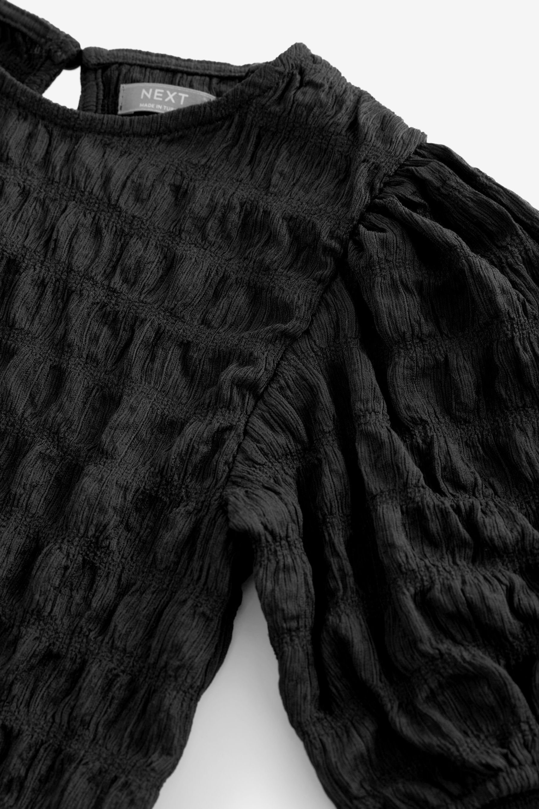 Puffärmeln Black mit (1-tlg) T-Shirt Next T-Shirt Strukturiertes