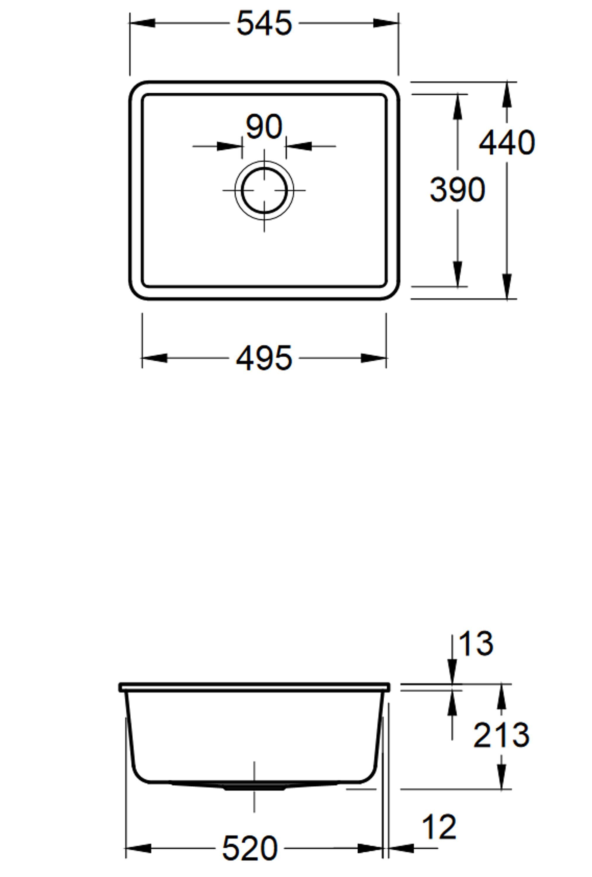 Villeroy & Boch Küchenspüle 3310 Unterbauspülung, Rechteckig, Geschmacksmuster geschützt 01 KR, 54.5/21.3 cm