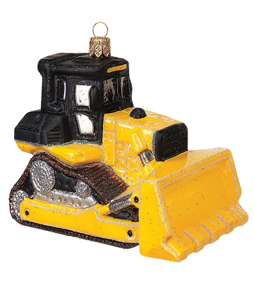 IMPULS Christbaumschmuck, Christbaumschmuck Glas Bulldozer 11cm gelb / schwarz