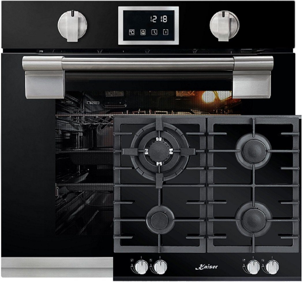 Kaiser Küchengeräte Backofen-Set EH 6338 S + KCG 6380, Einbau Elektro Backofen, massives Metall, 79L+Einbau Gaskochfeld 60cm